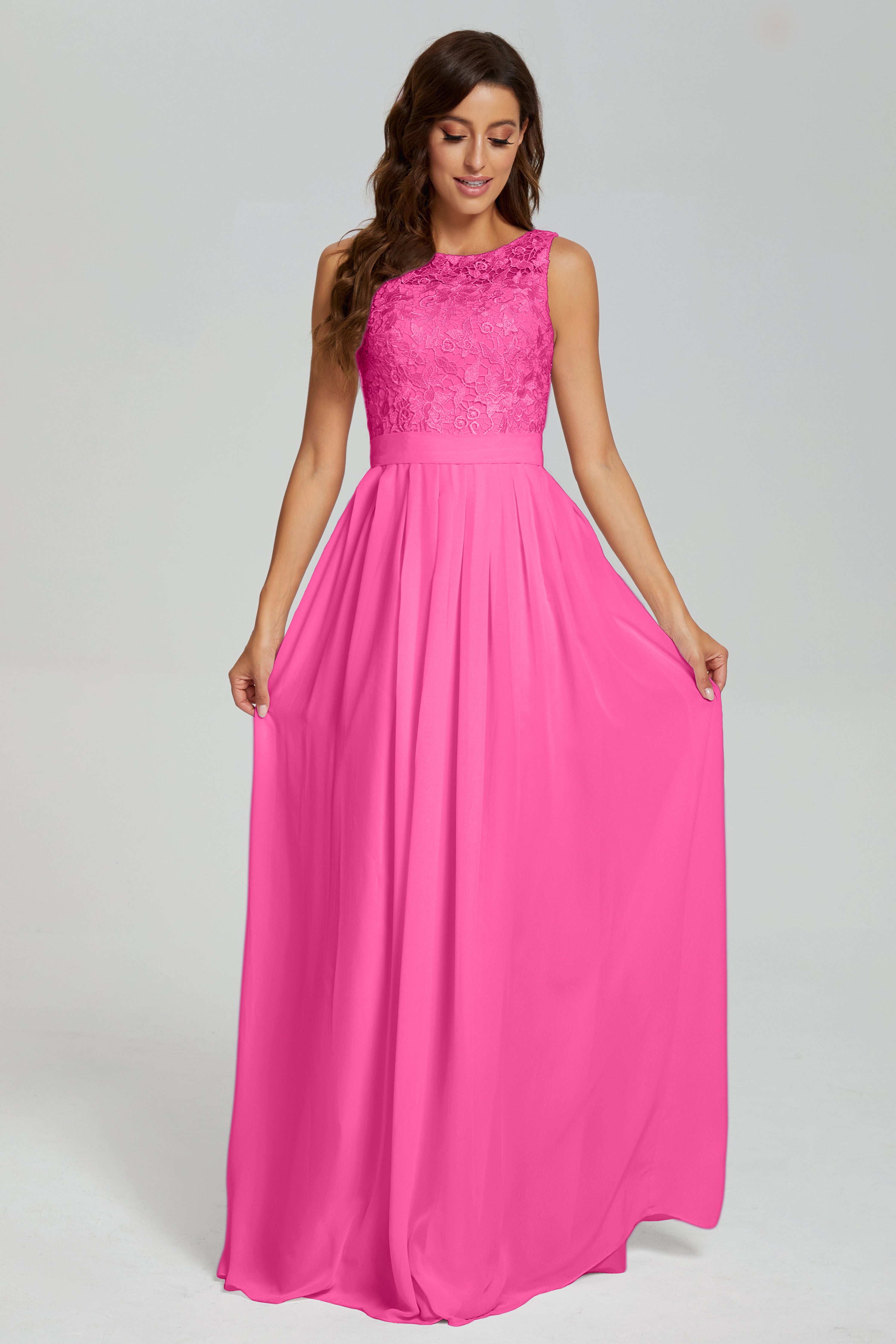 Floor Length Sleeveless Lace Prom Dresses