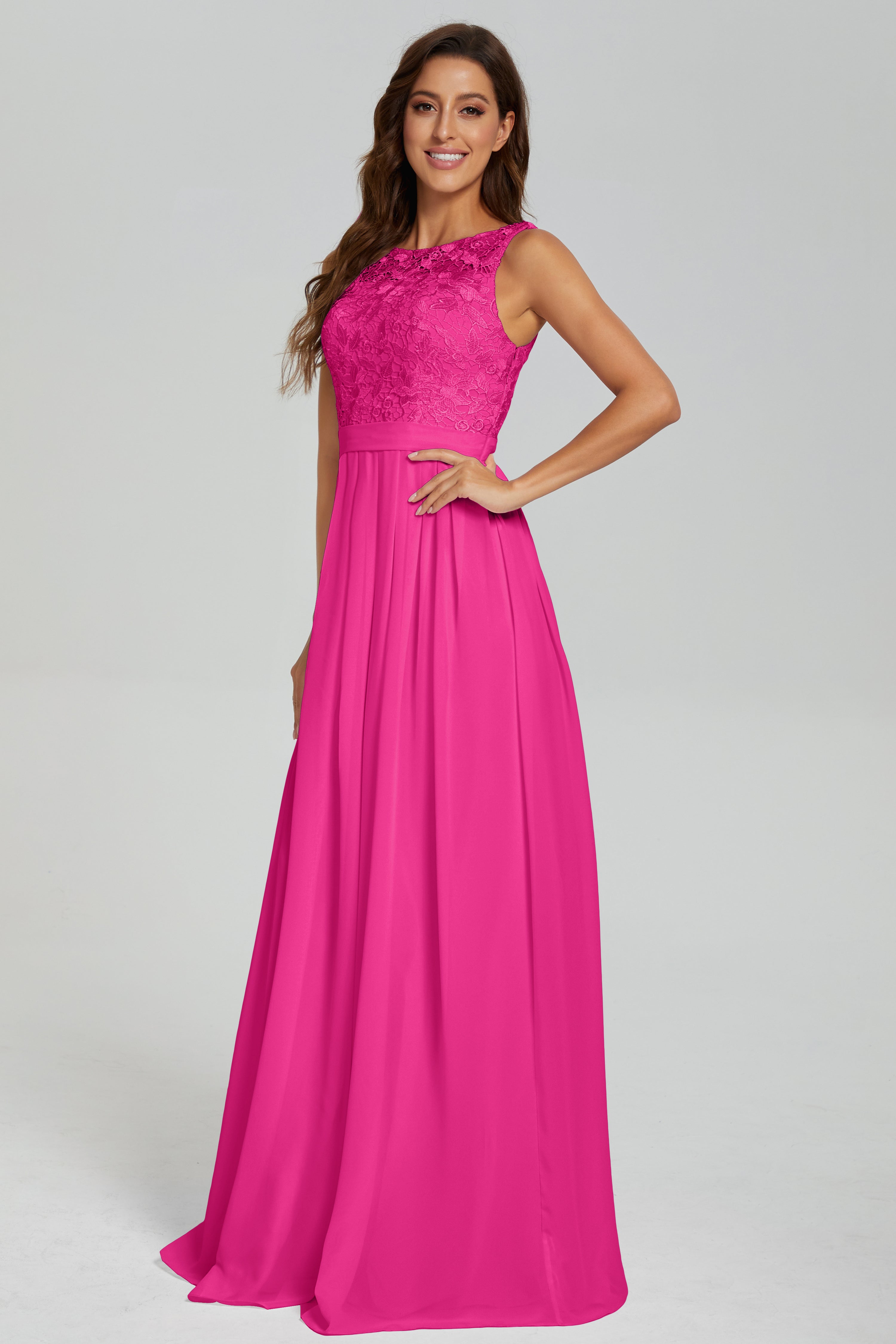 Floor Length Sleeveless Lace Prom Dresses