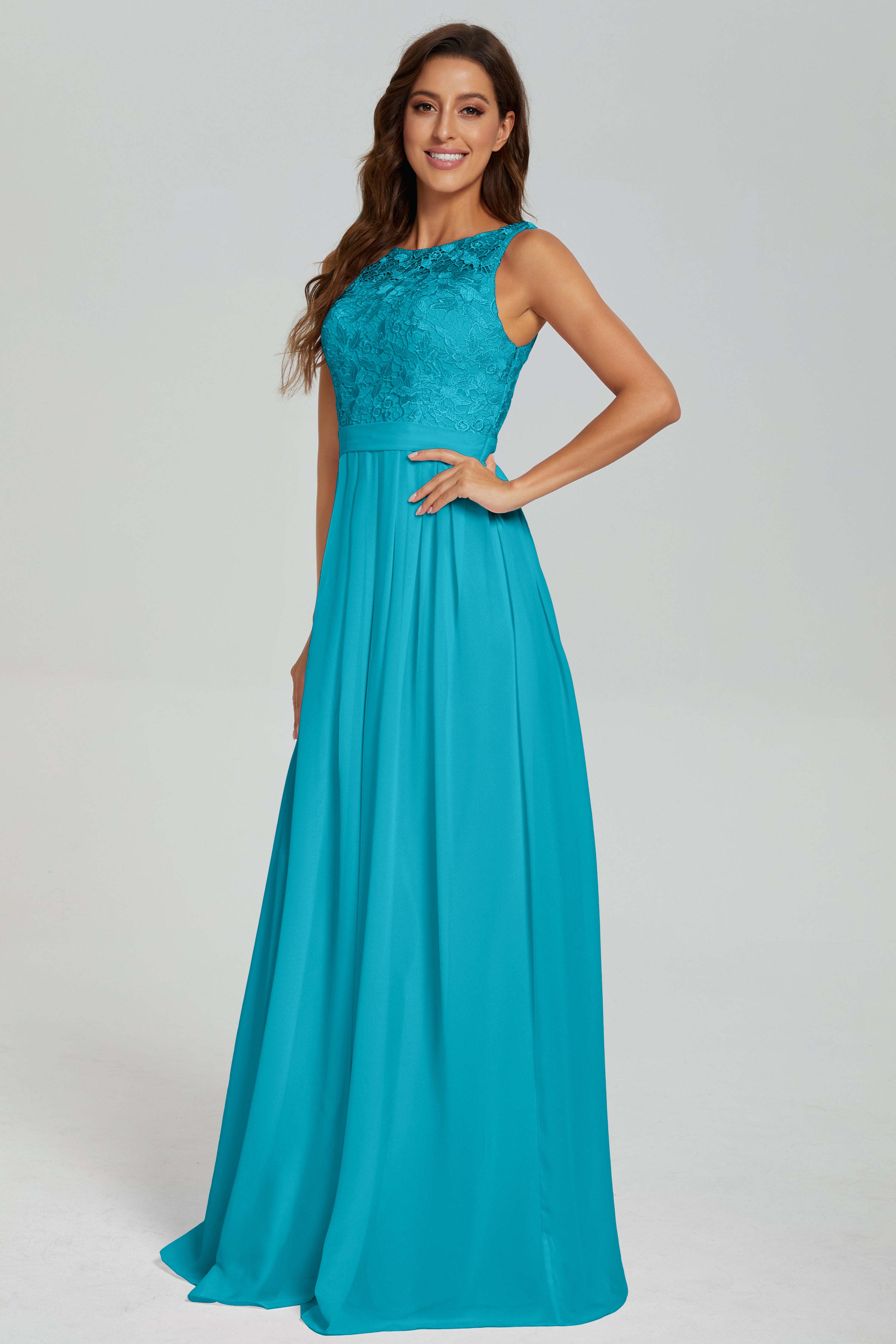 Floor Length Sleeveless Lace Prom Dresses