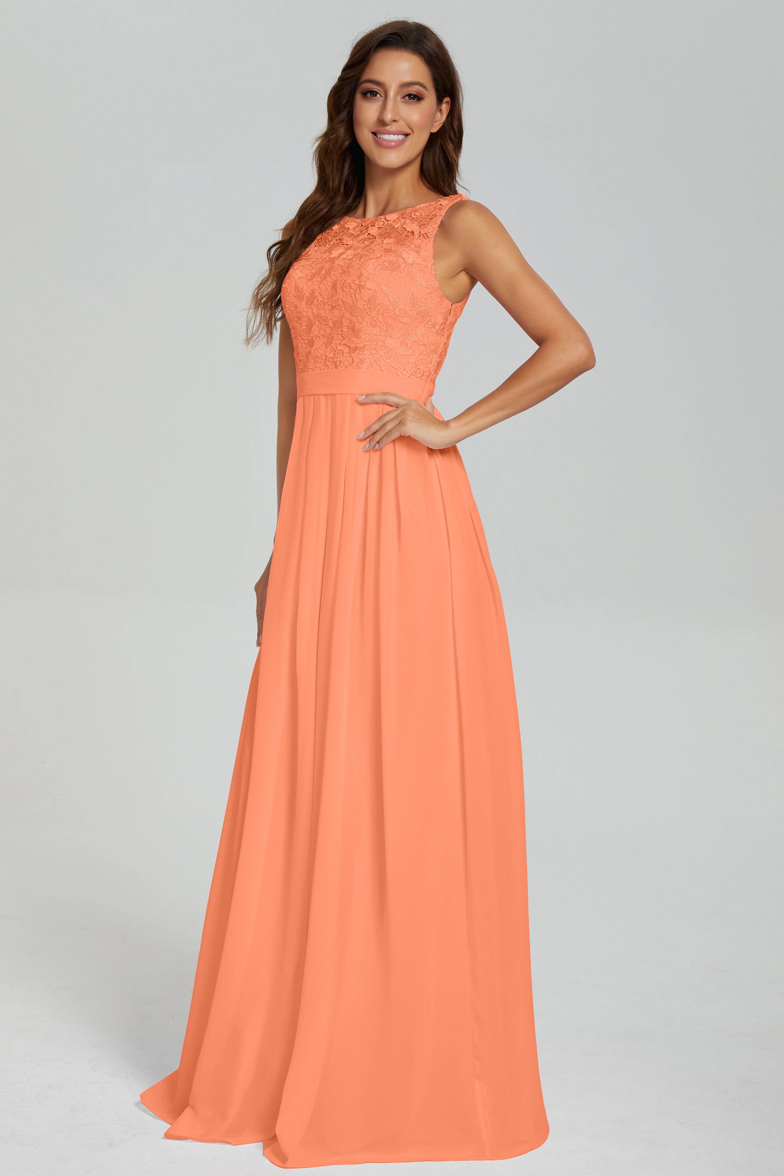 Floor Length Sleeveless Lace Prom Dresses