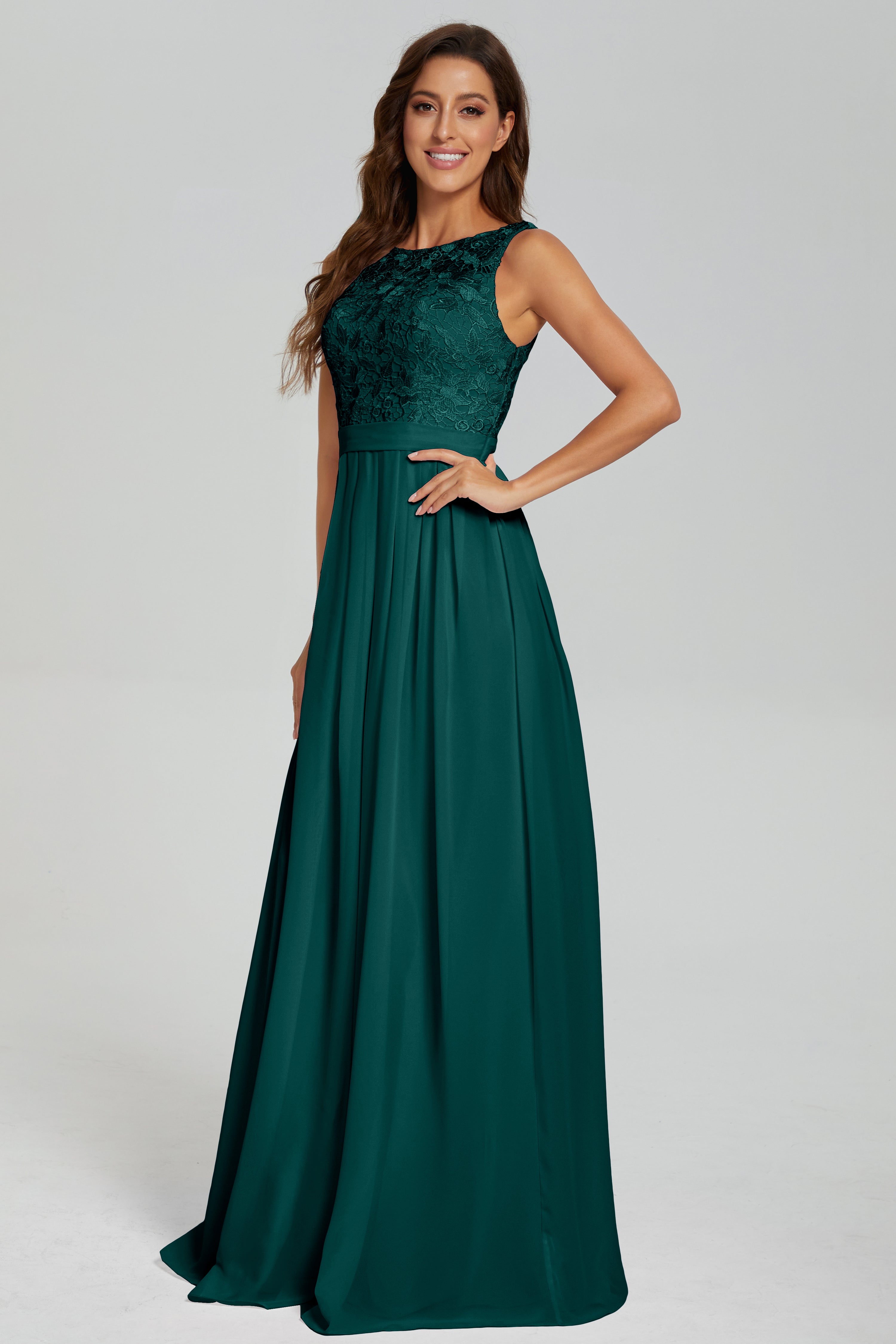 Floor Length Sleeveless Lace Prom Dresses