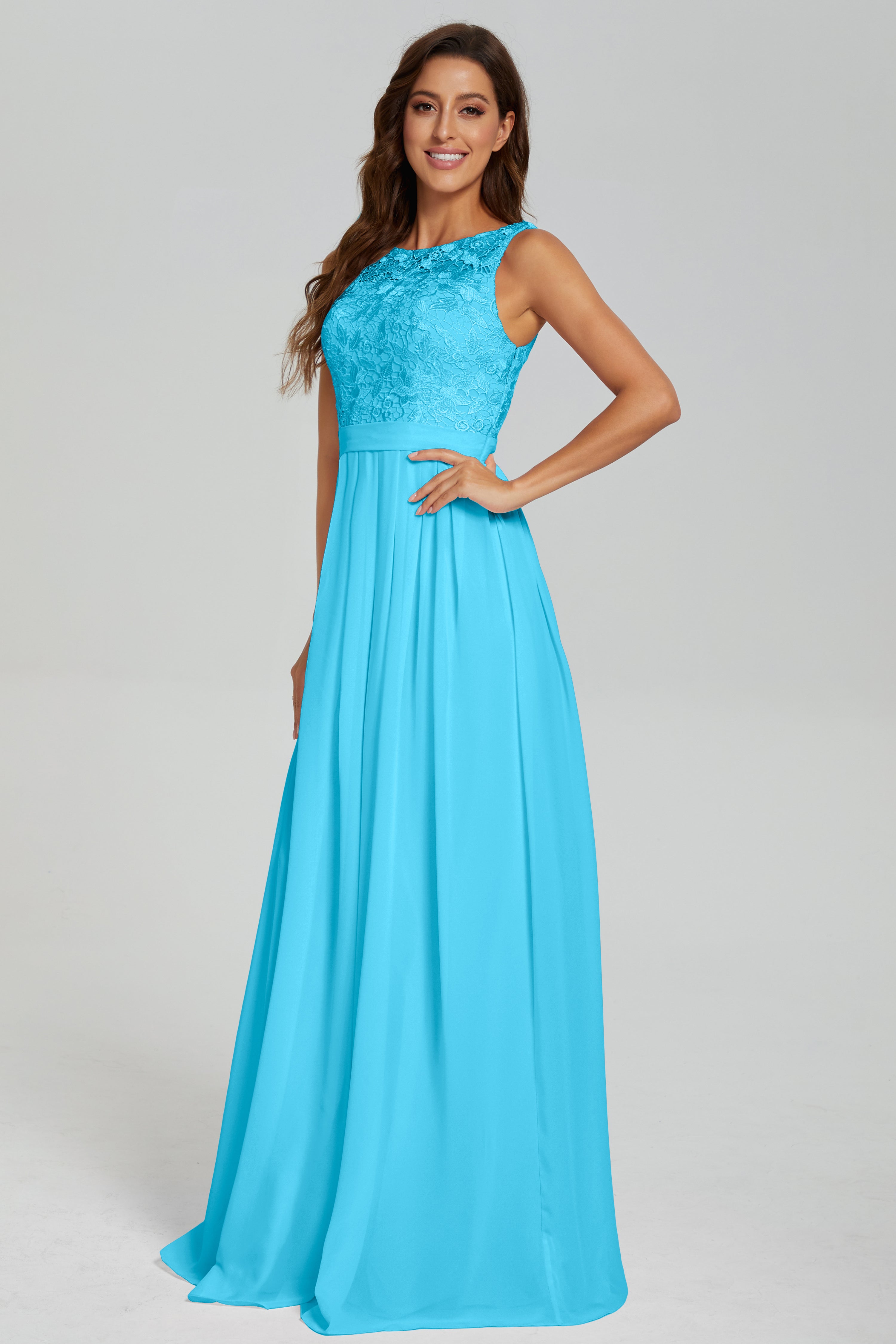 Floor Length Sleeveless Lace Prom Dresses