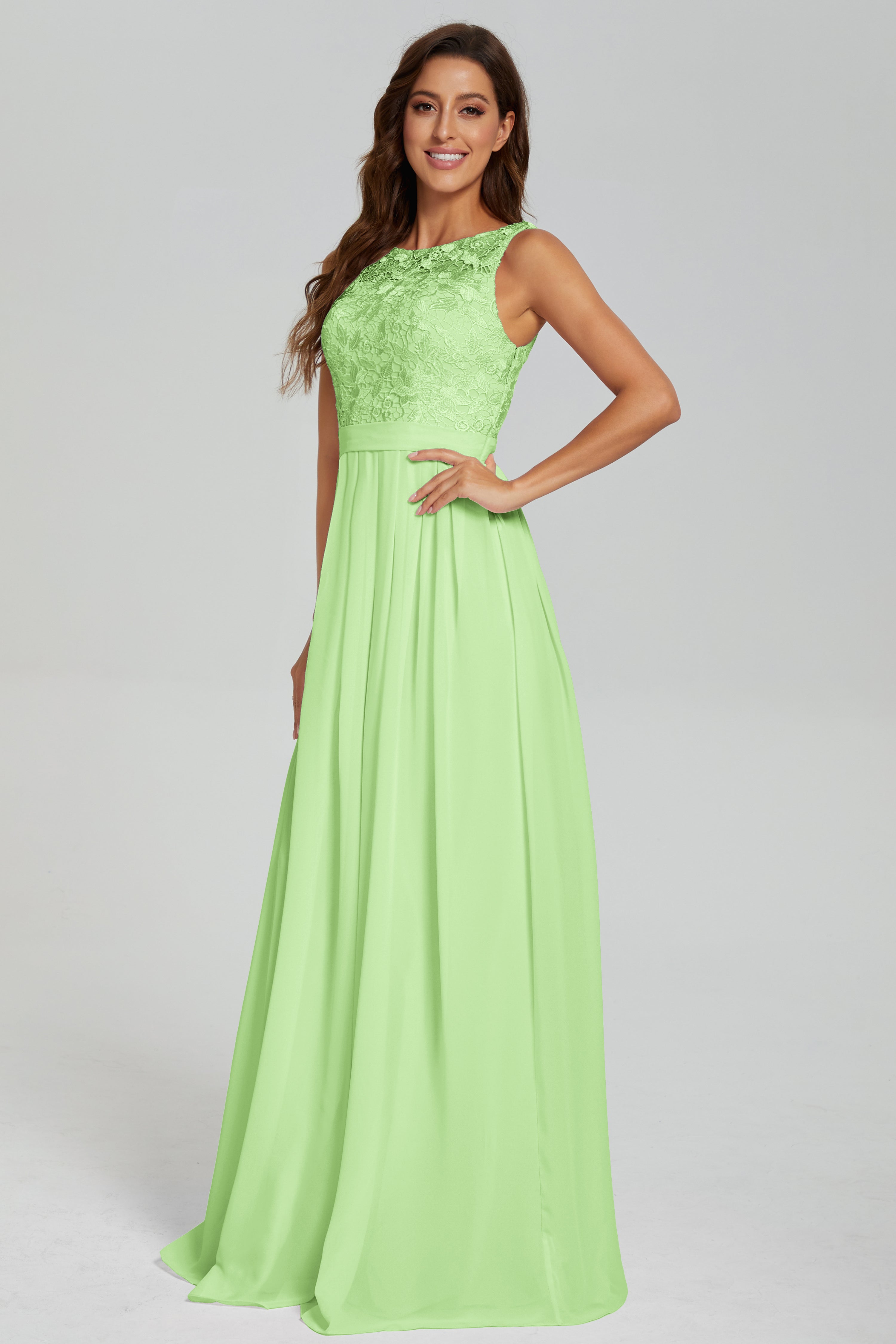 Floor Length Sleeveless Lace Prom Dresses