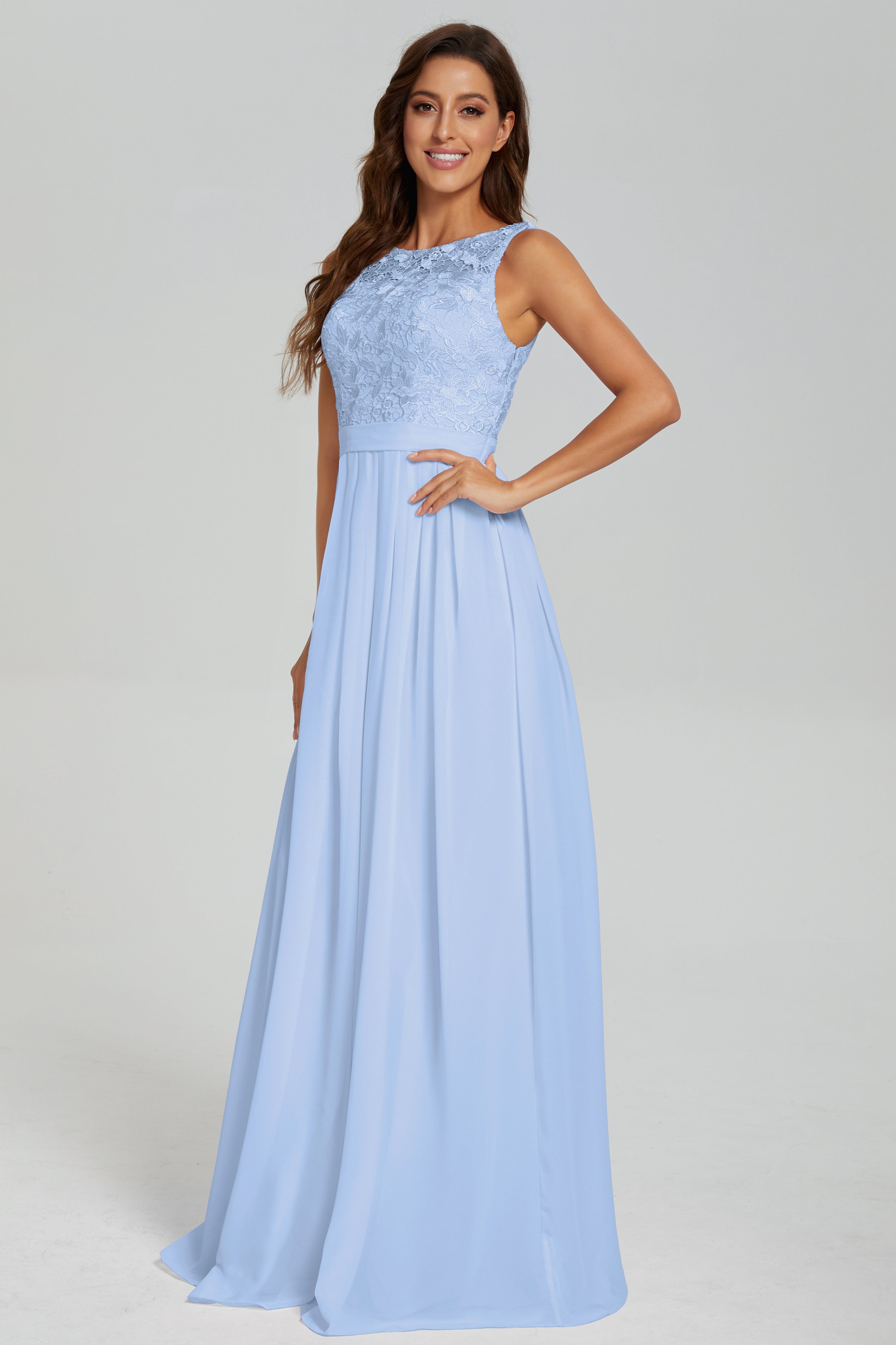 Floor Length Sleeveless Lace Prom Dresses