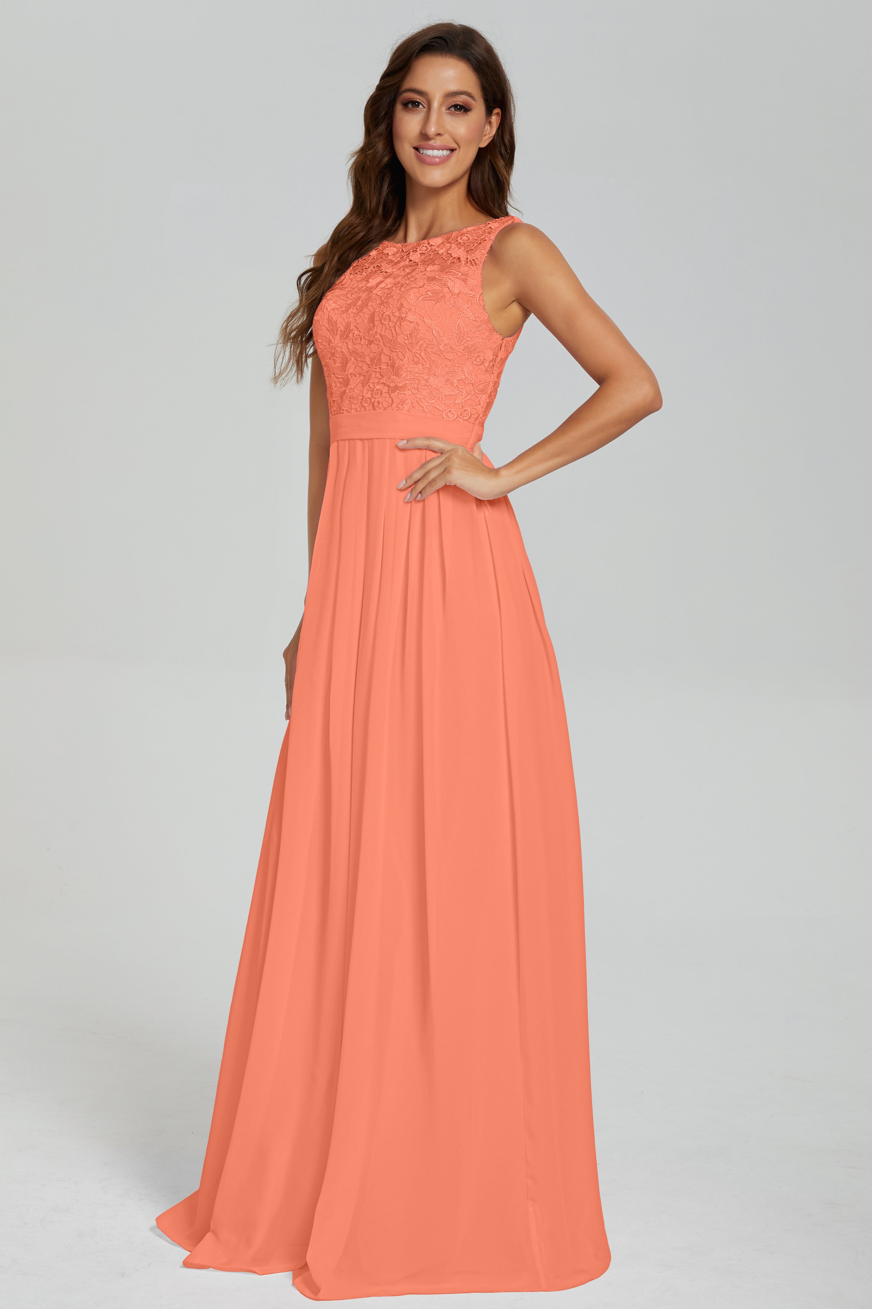 Floor Length Sleeveless Lace Prom Dresses