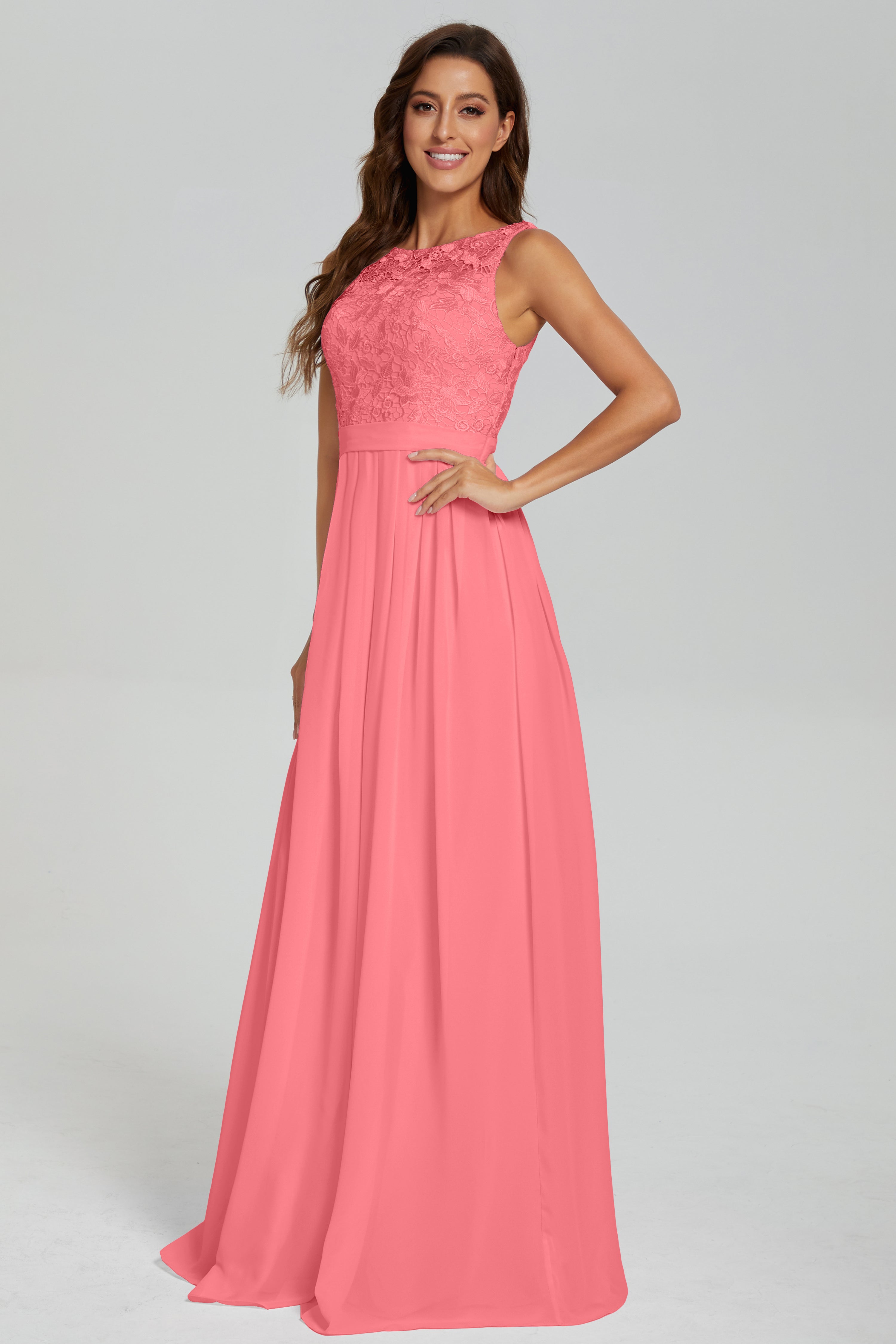 Floor Length Sleeveless Lace Prom Dresses