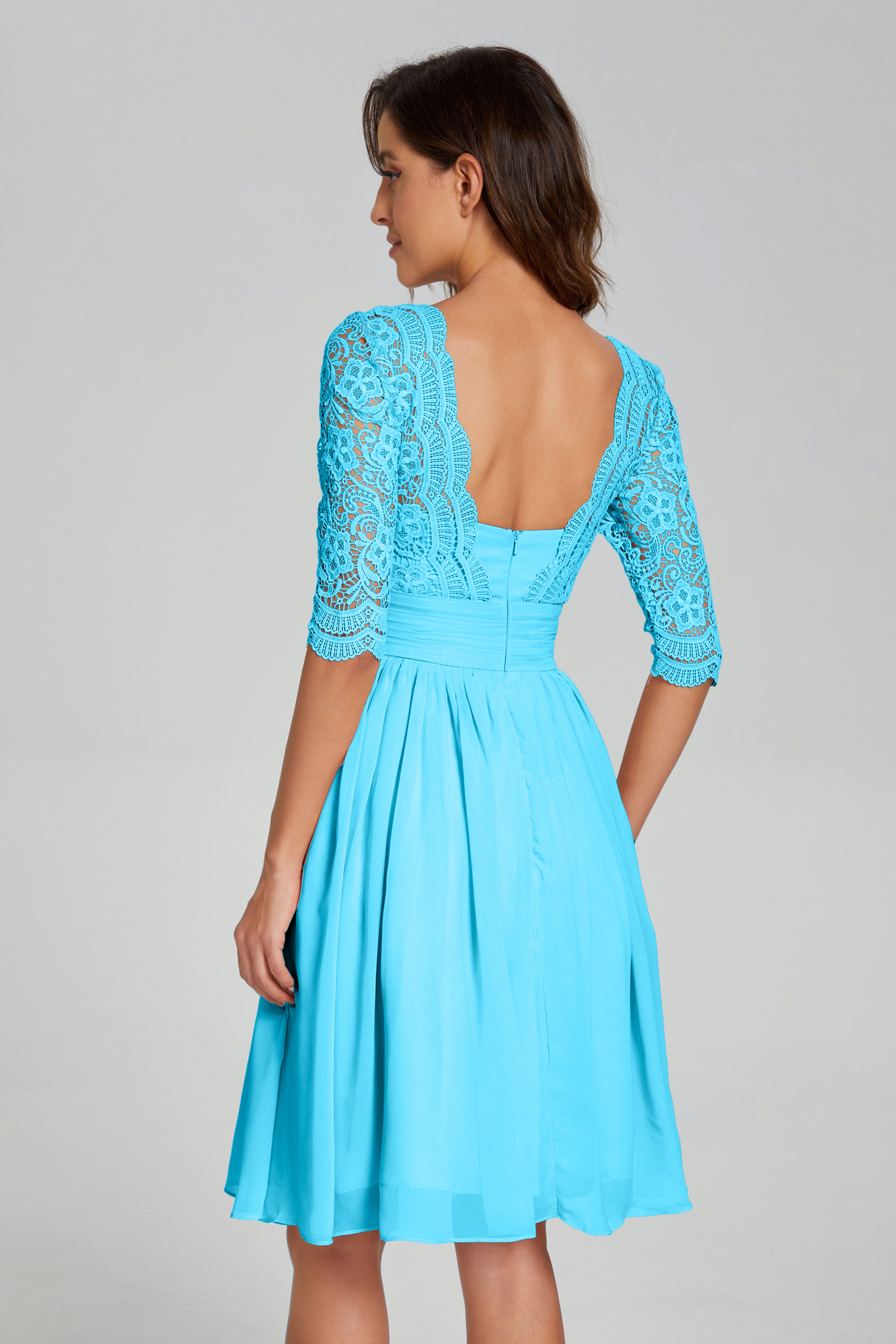 Half Sleeve Knee Length Lace Prom Dresses