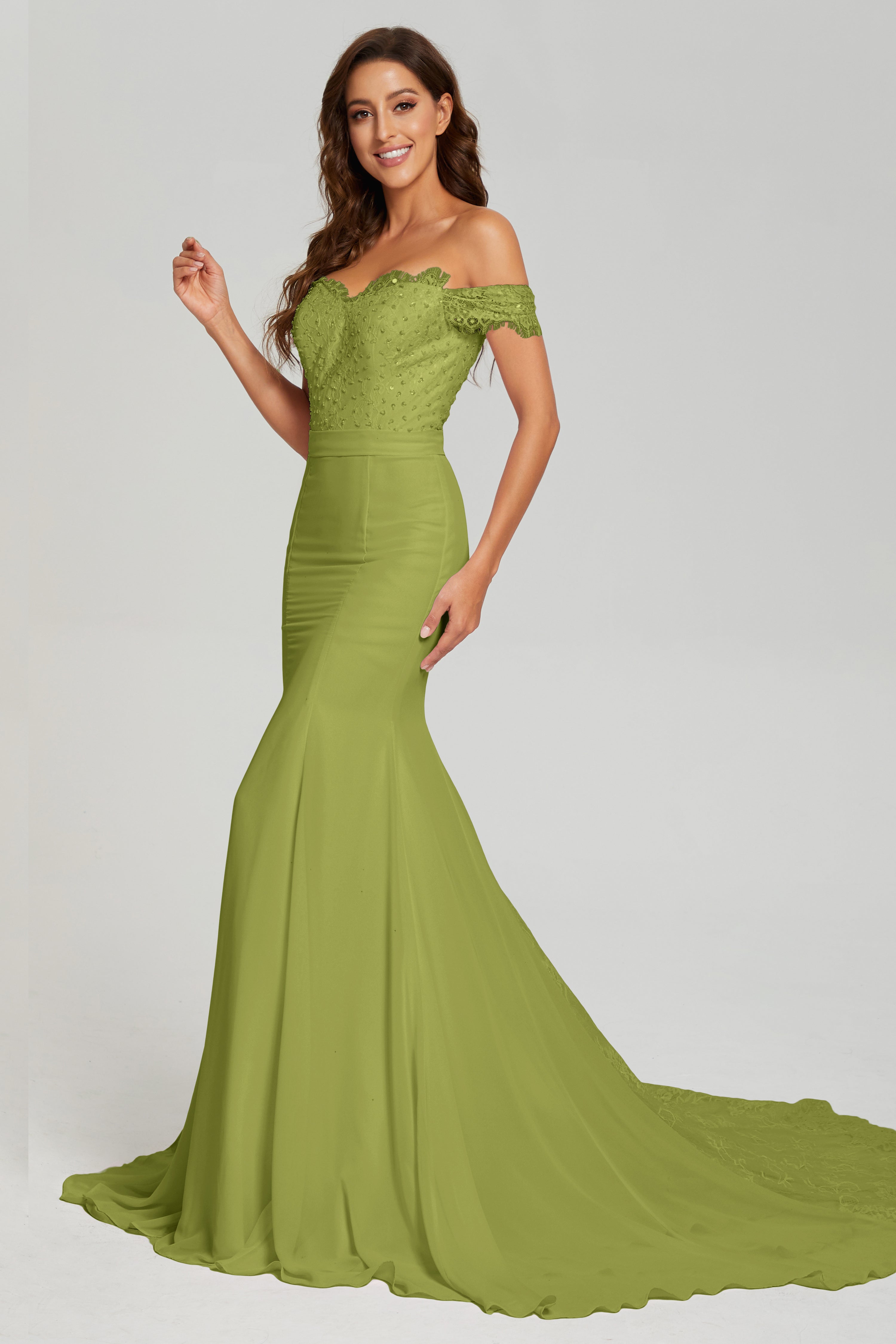 Mermaid Off the Shoulder Prom Dresses with Trailing