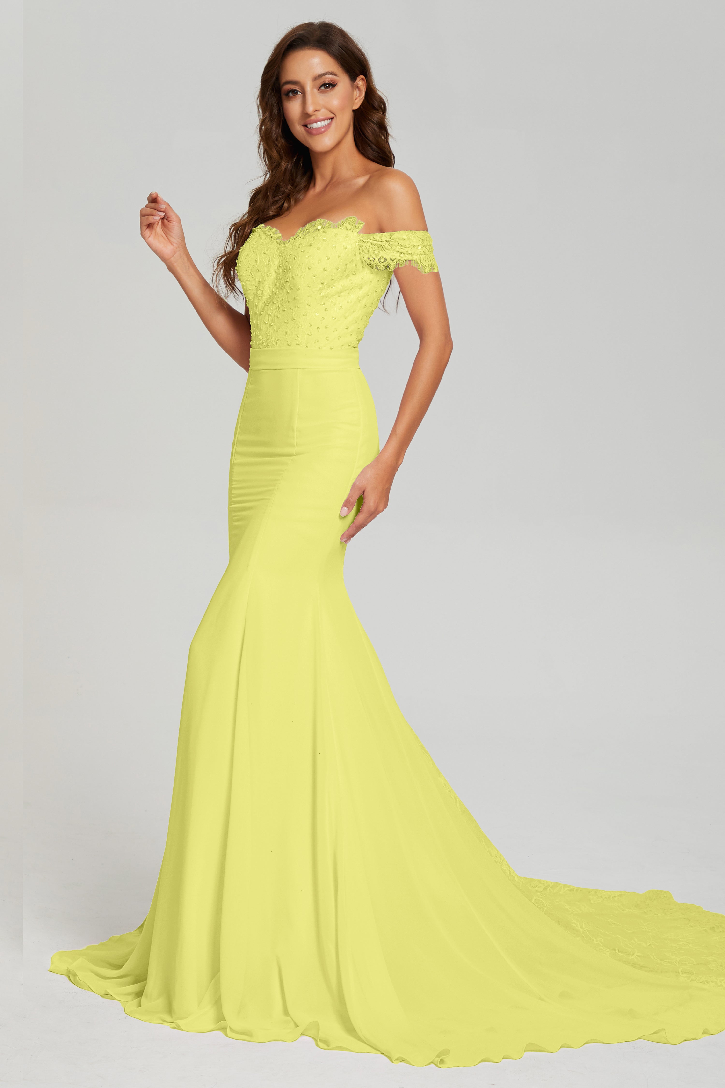 Mermaid Off the Shoulder Prom Dresses with Trailing