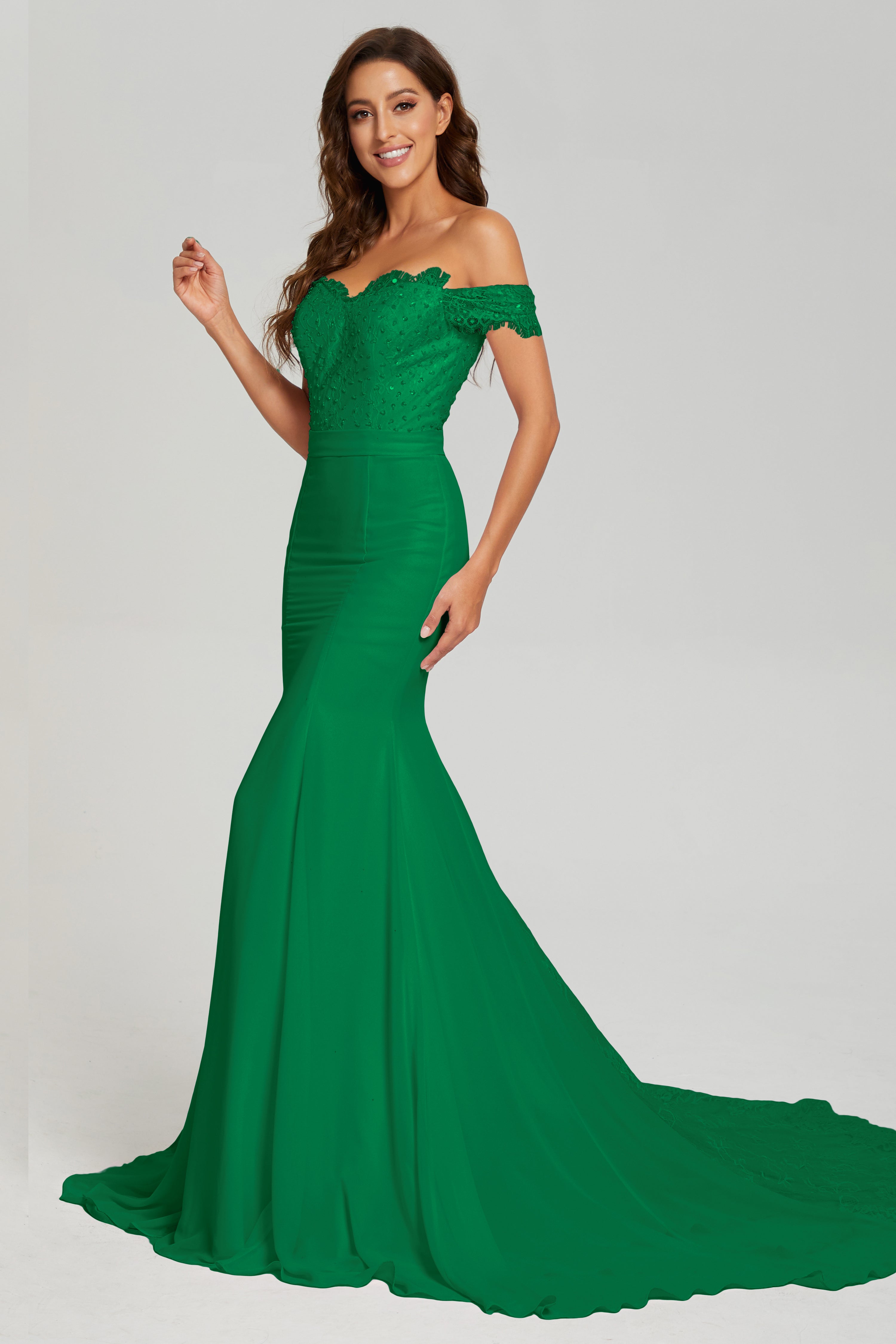 Mermaid Off the Shoulder Prom Dresses with Trailing