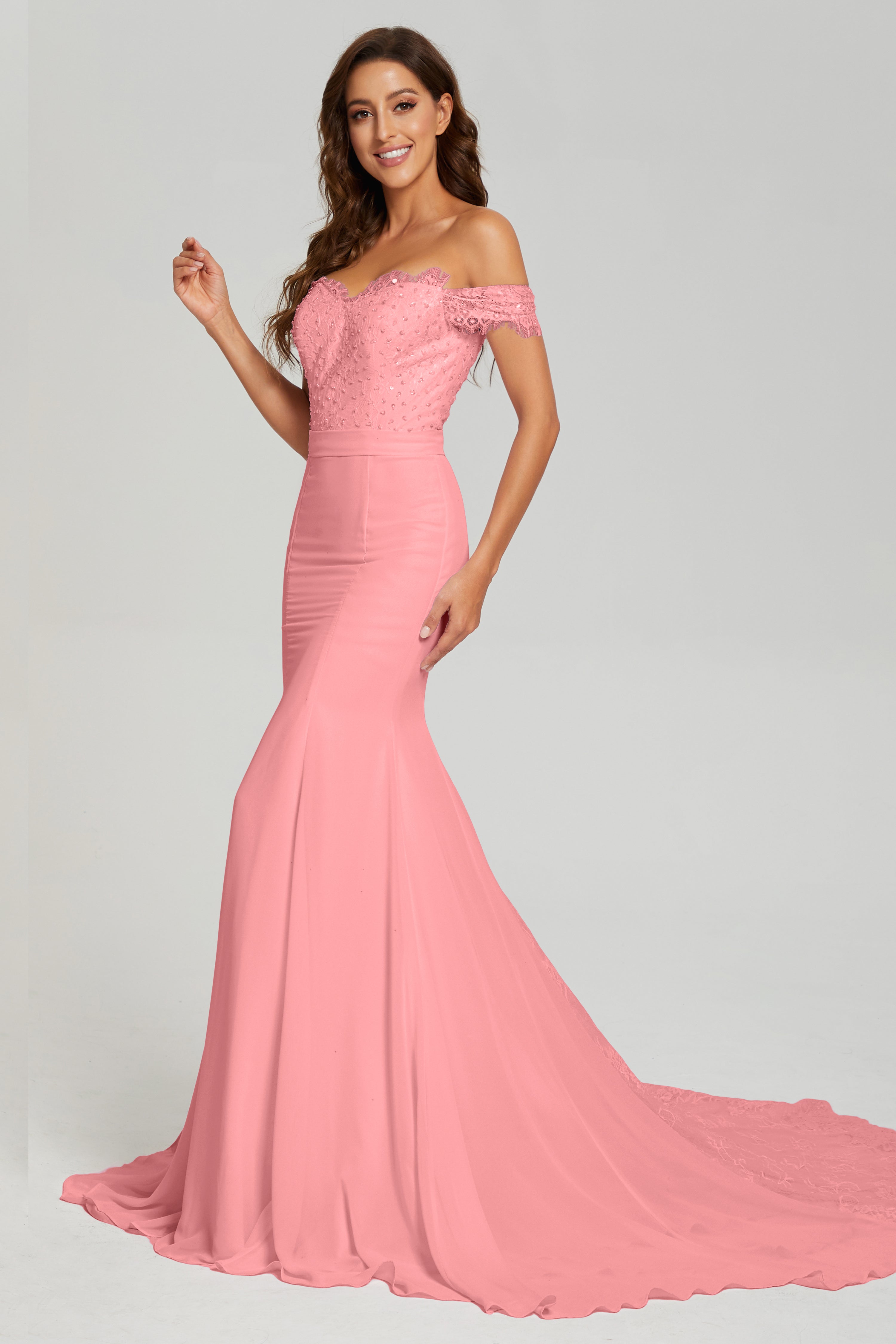 Mermaid Off the Shoulder Prom Dresses with Trailing