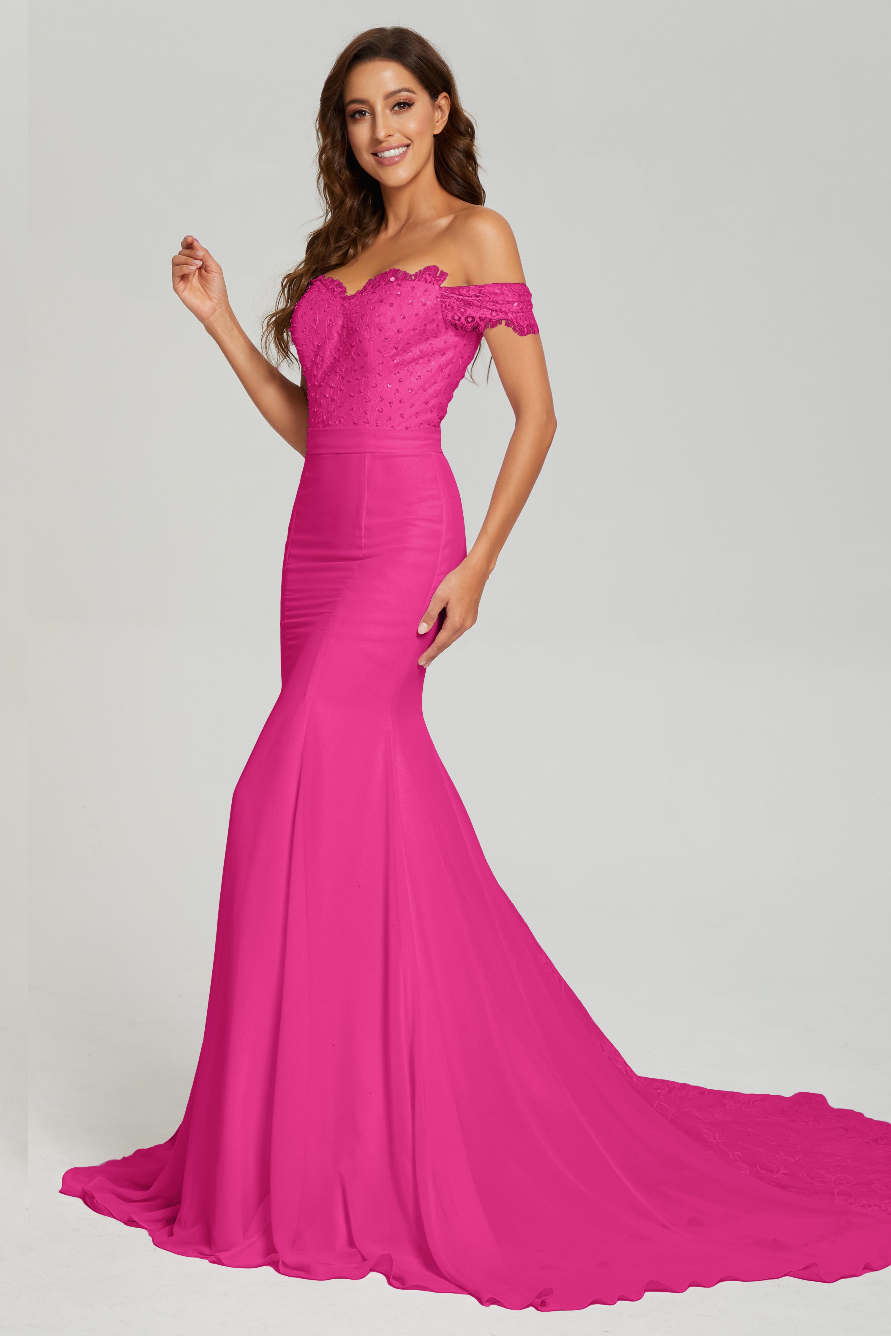 Mermaid Off the Shoulder Prom Dresses with Trailing