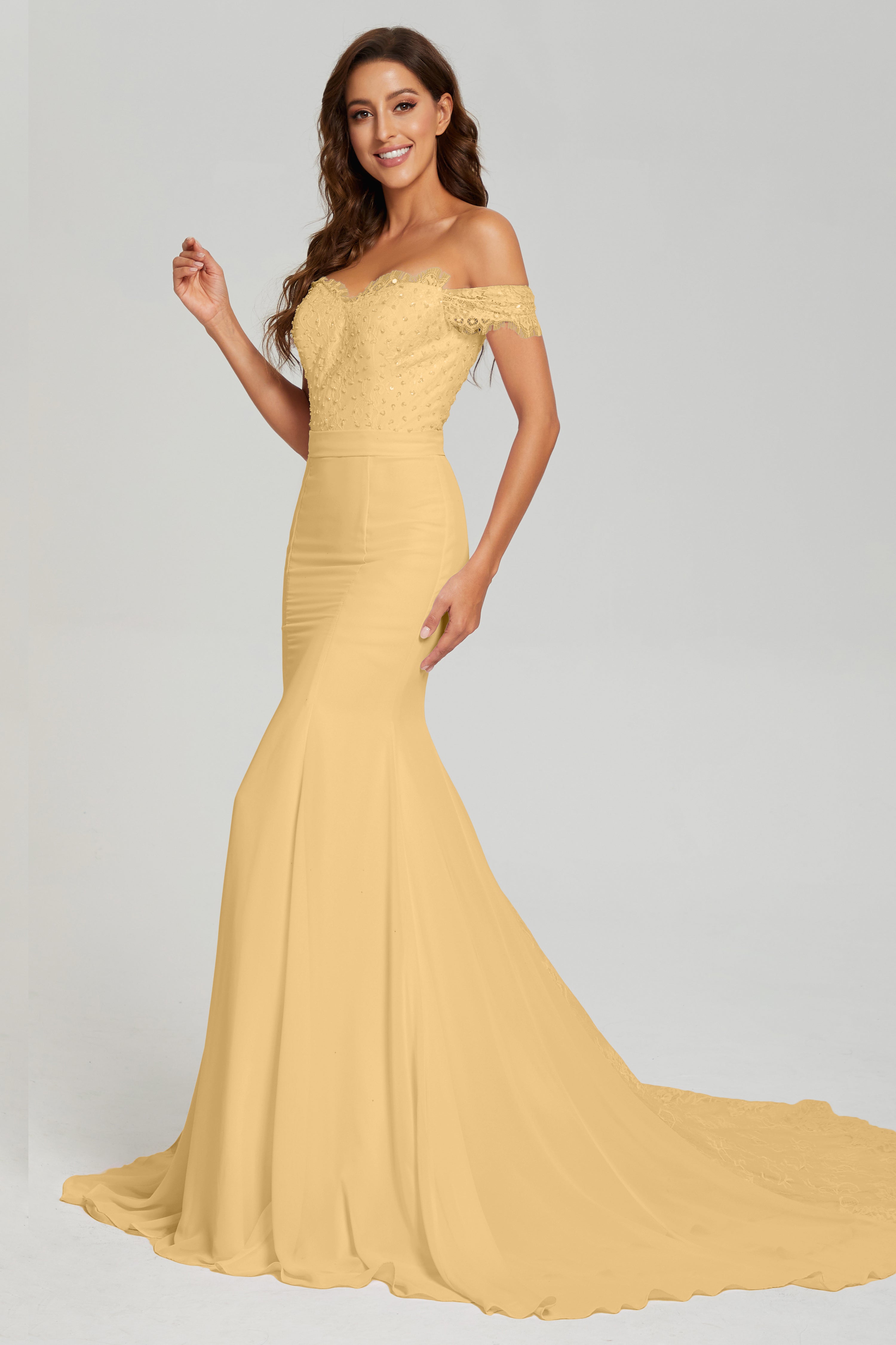 Mermaid Off the Shoulder Prom Dresses with Trailing