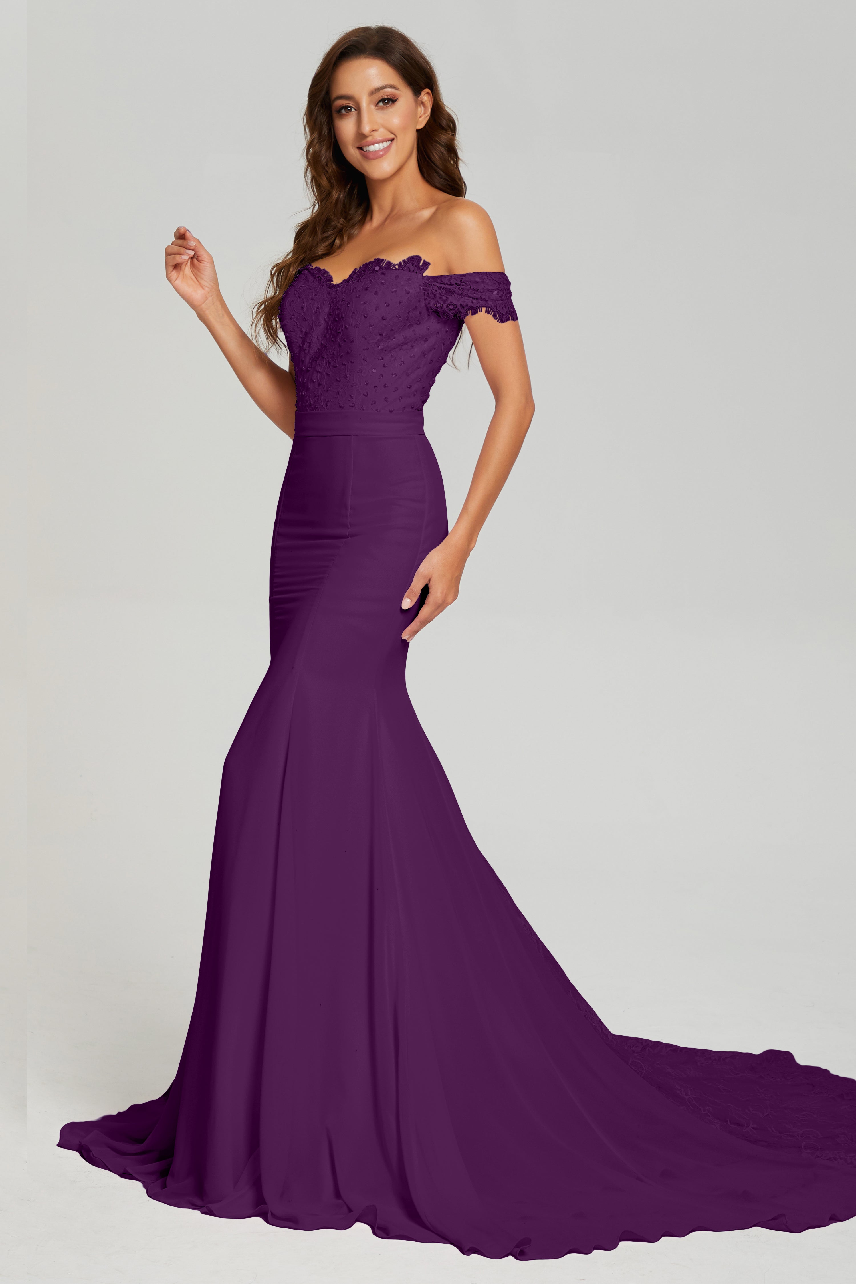 Mermaid Off the Shoulder Prom Dresses with Trailing