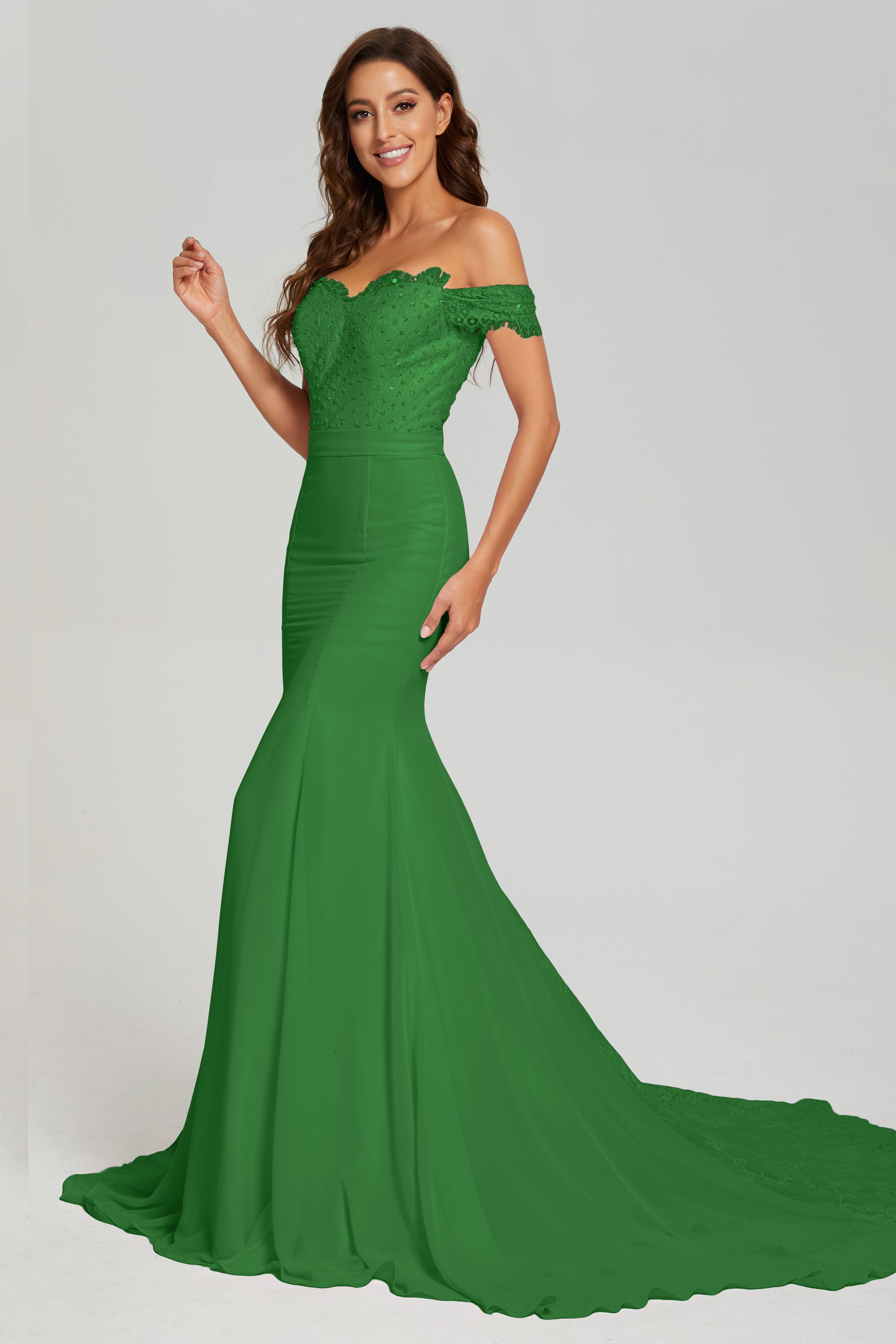 Mermaid Off the Shoulder Prom Dresses with Trailing