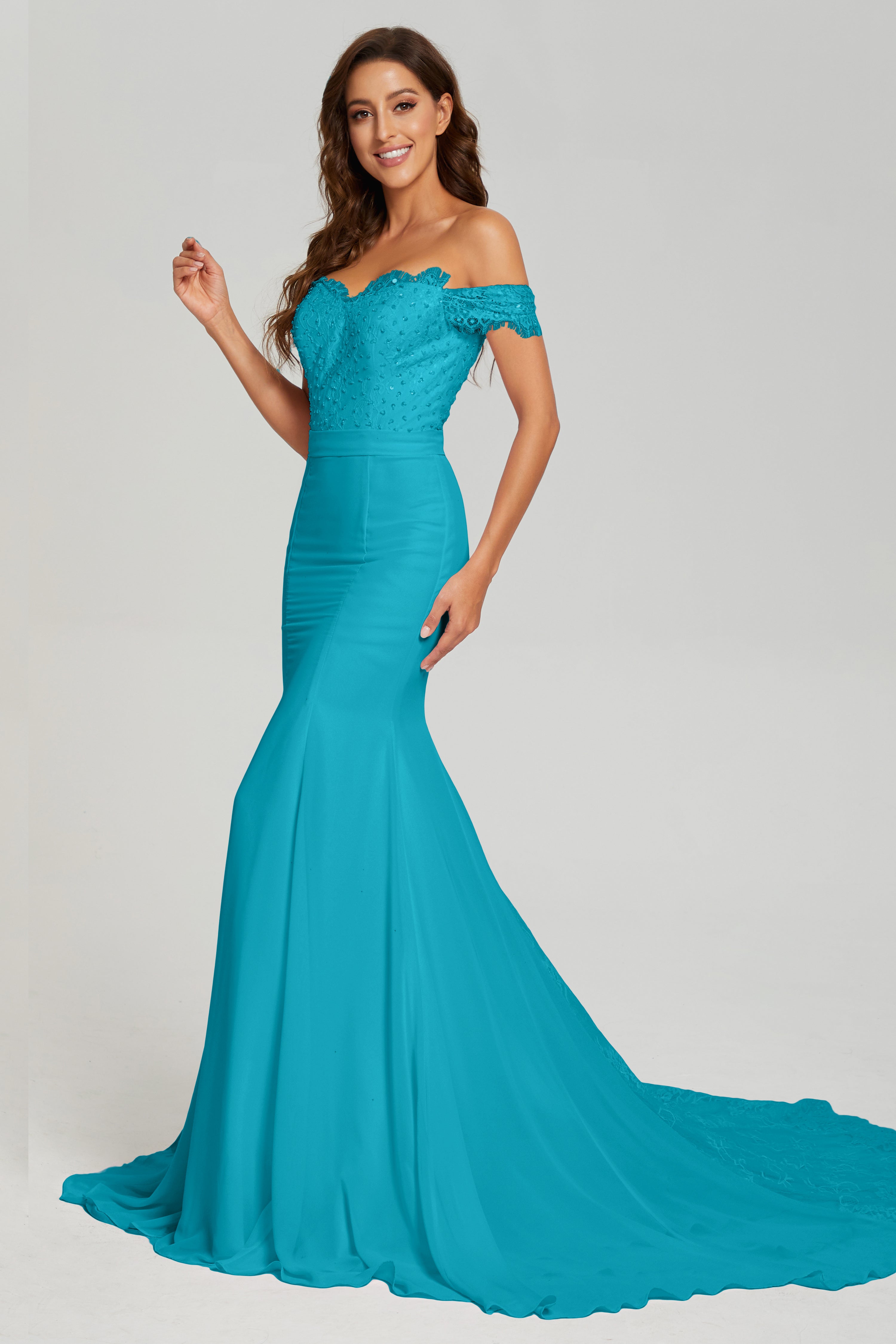 Mermaid Off the Shoulder Prom Dresses with Trailing