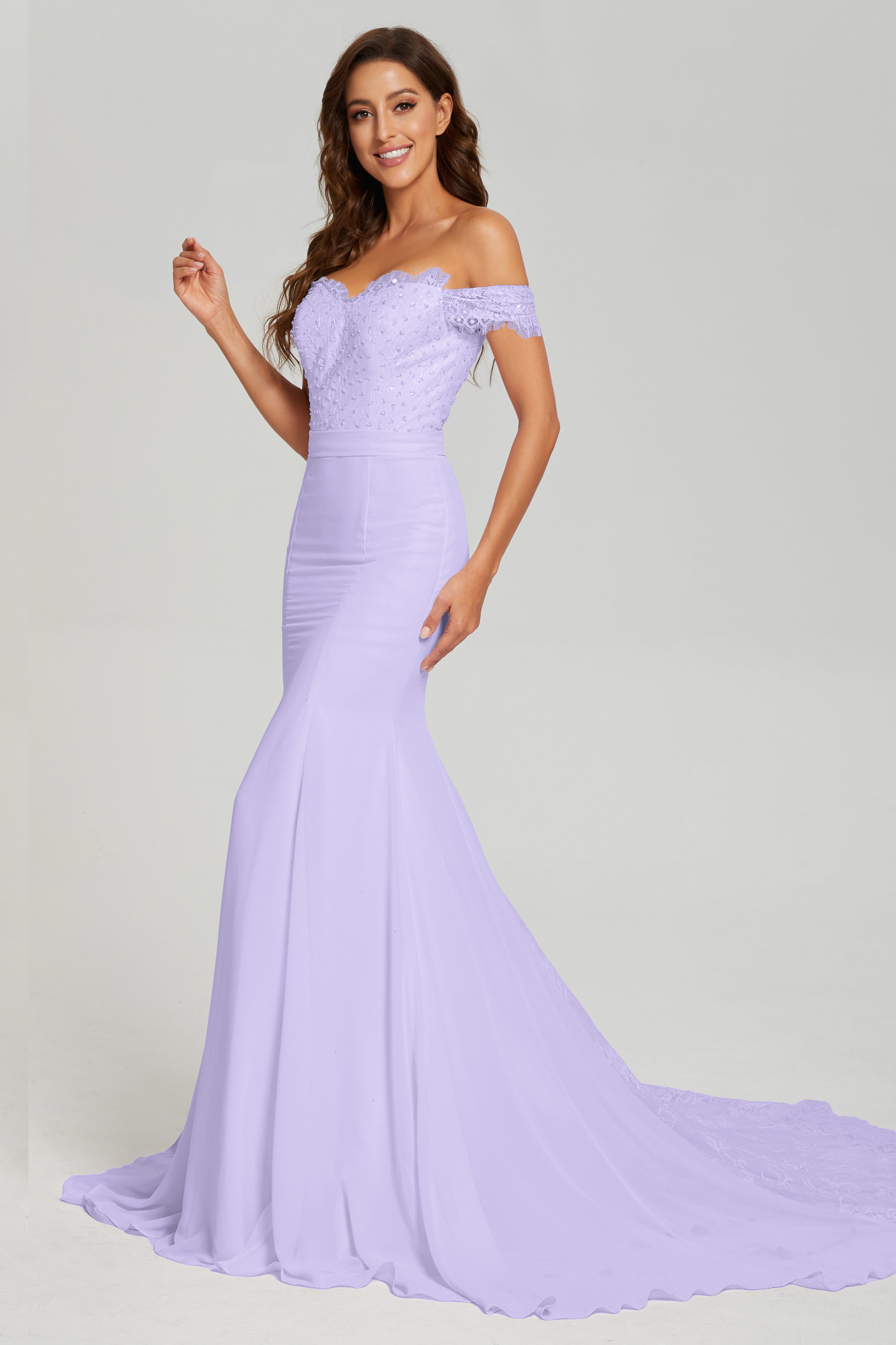 Mermaid Off the Shoulder Prom Dresses with Trailing