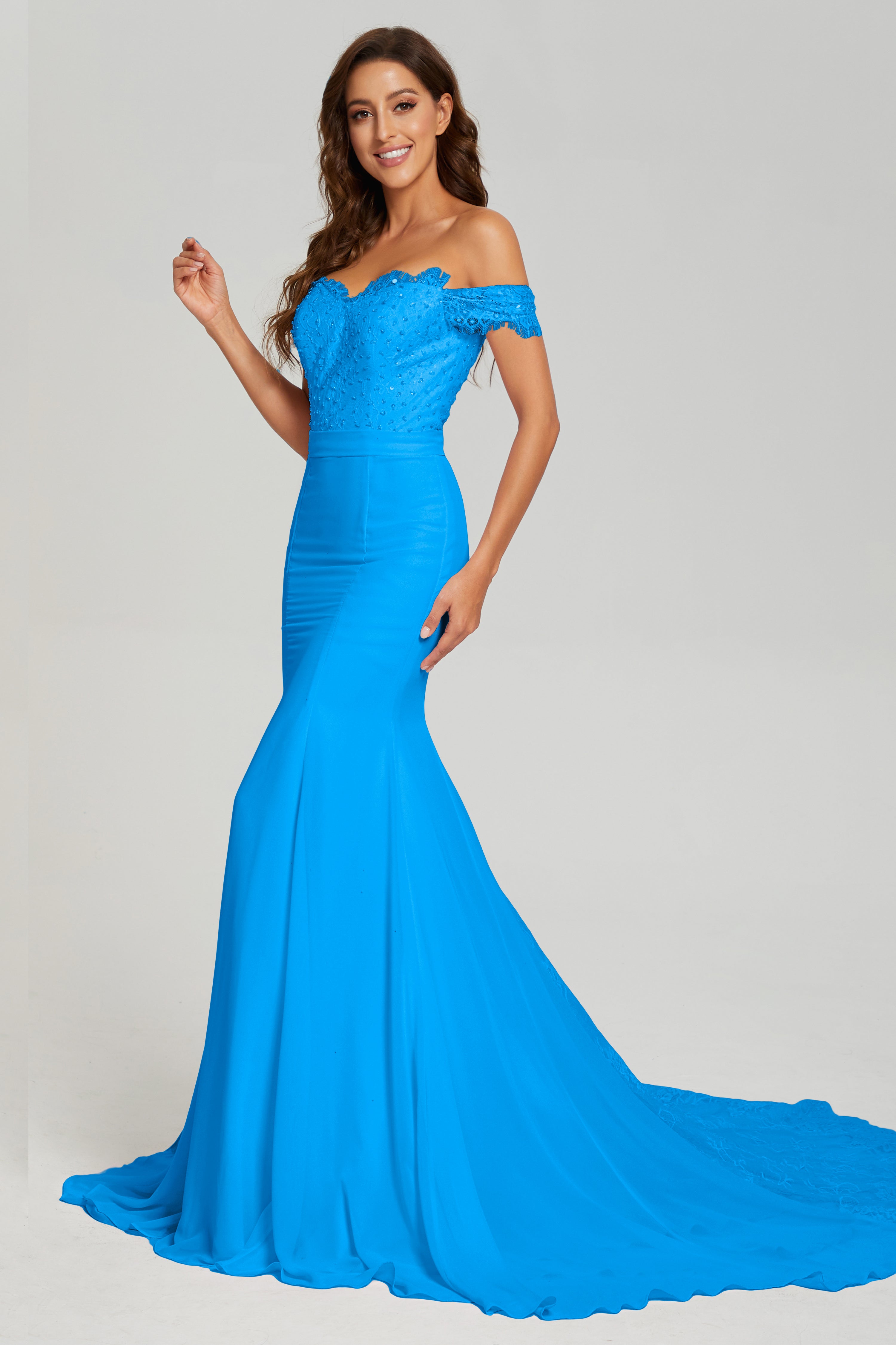 Mermaid Off the Shoulder Prom Dresses with Trailing