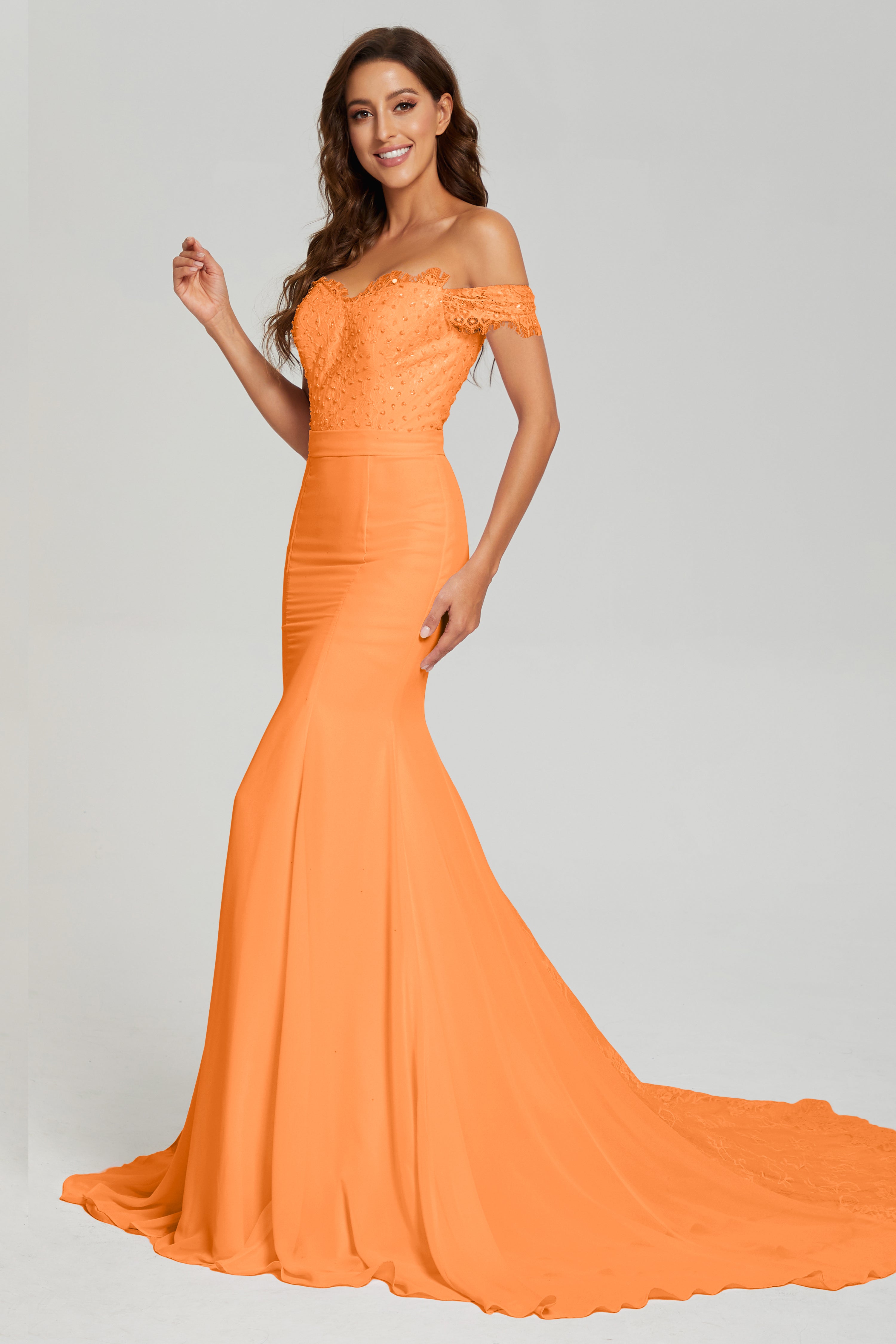 Mermaid Off the Shoulder Prom Dresses with Trailing