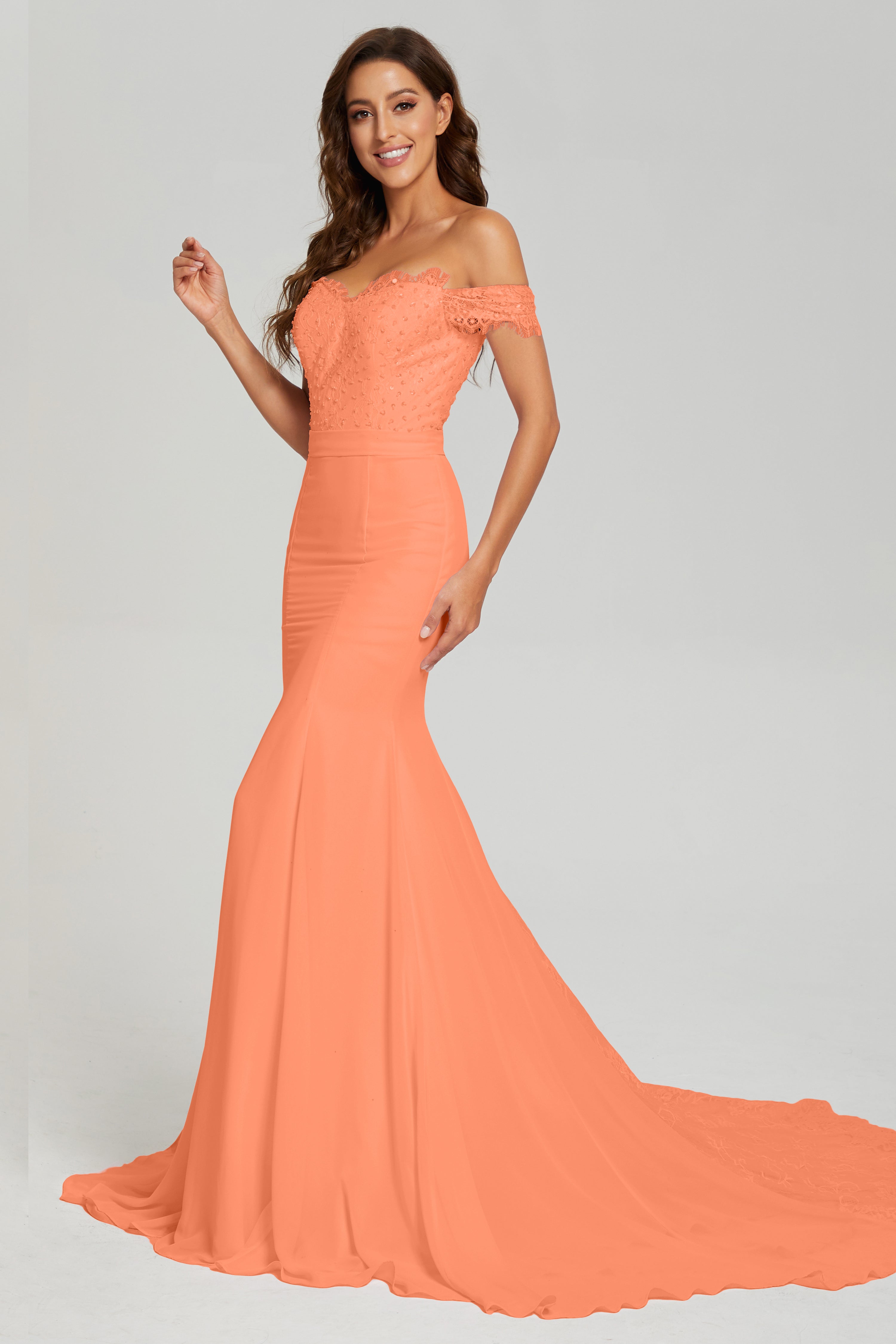 Mermaid Off the Shoulder Prom Dresses with Trailing