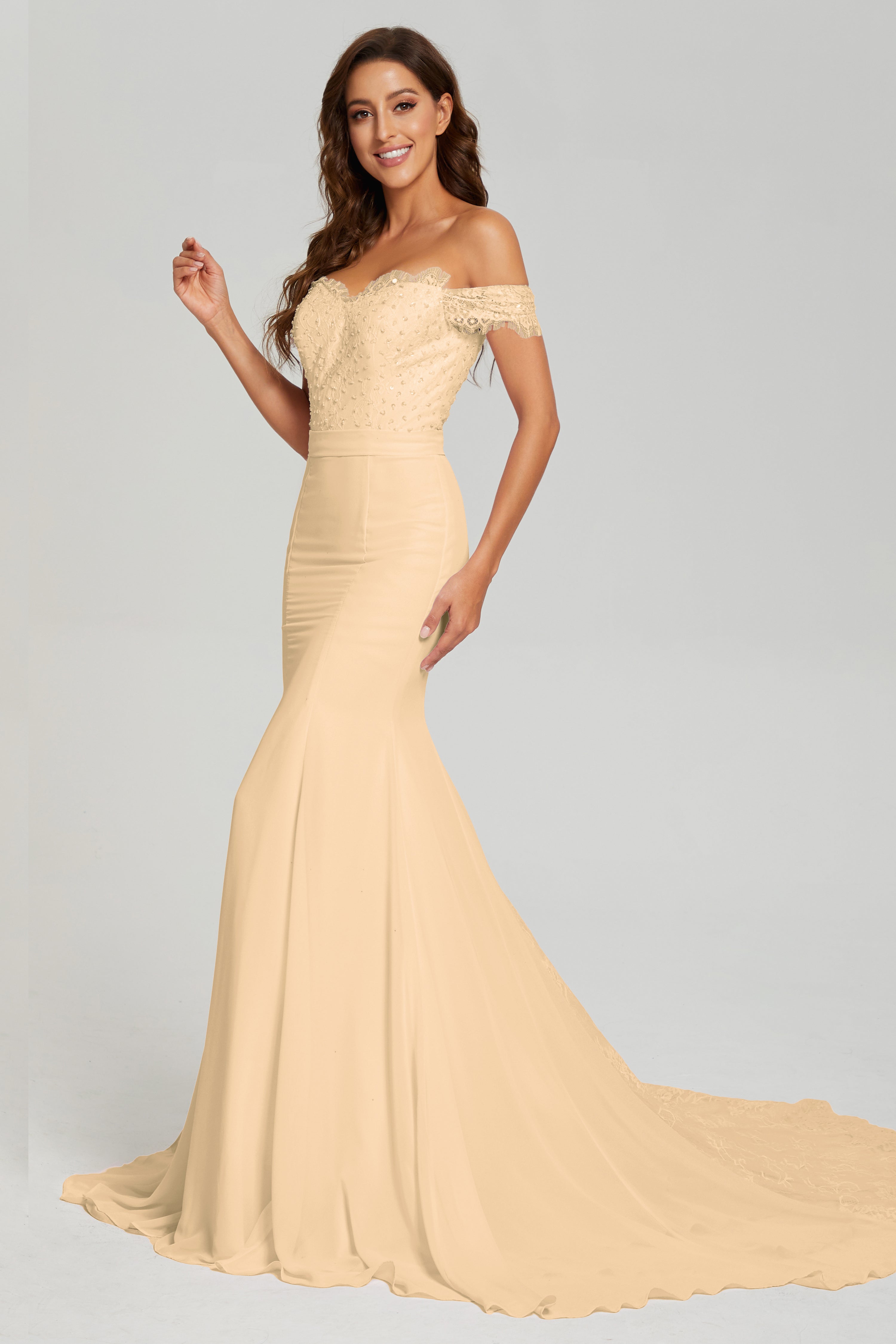 Mermaid Off the Shoulder Prom Dresses with Trailing