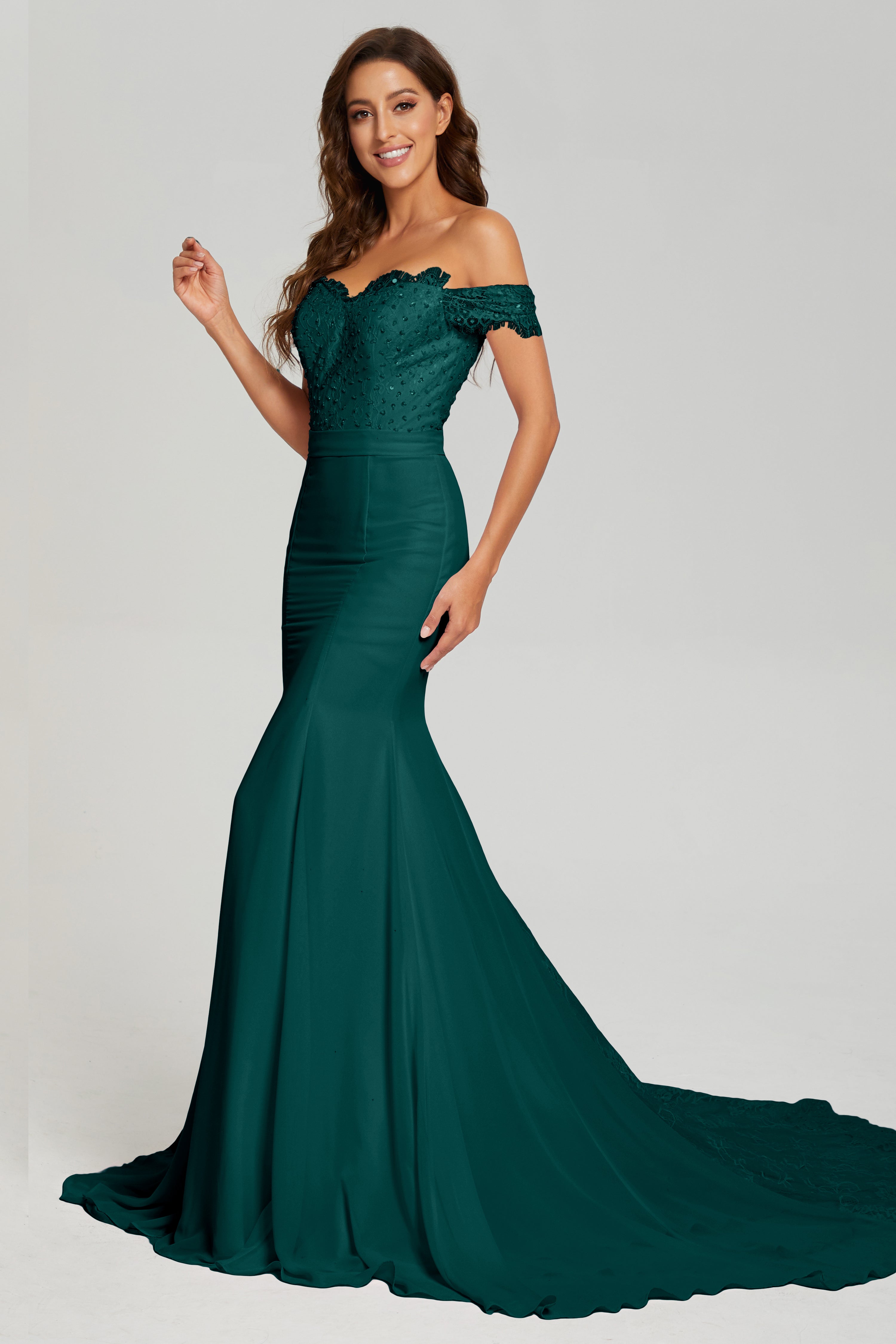 Mermaid Off the Shoulder Prom Dresses with Trailing