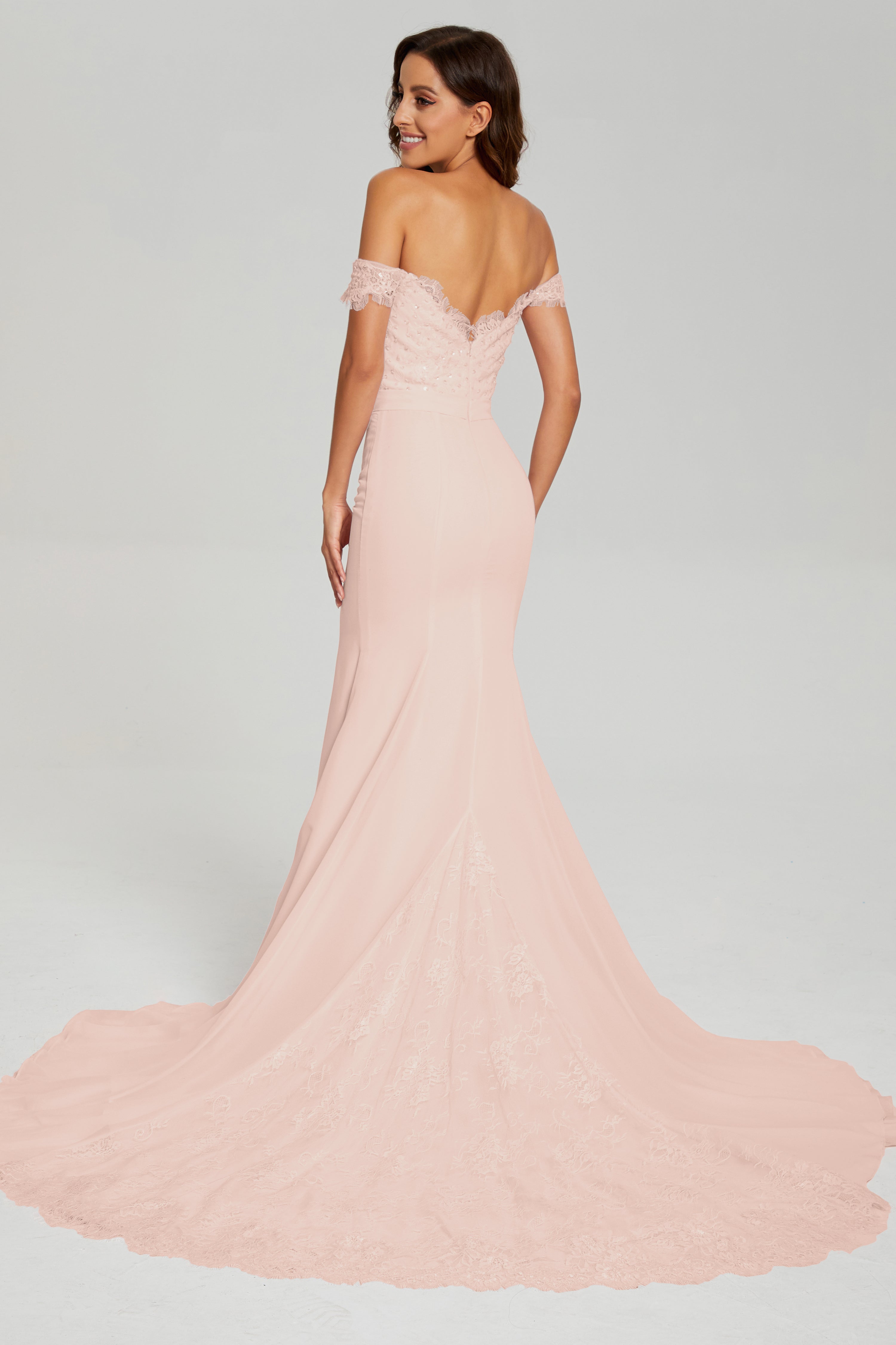 Mermaid Off the Shoulder Prom Dresses with Trailing