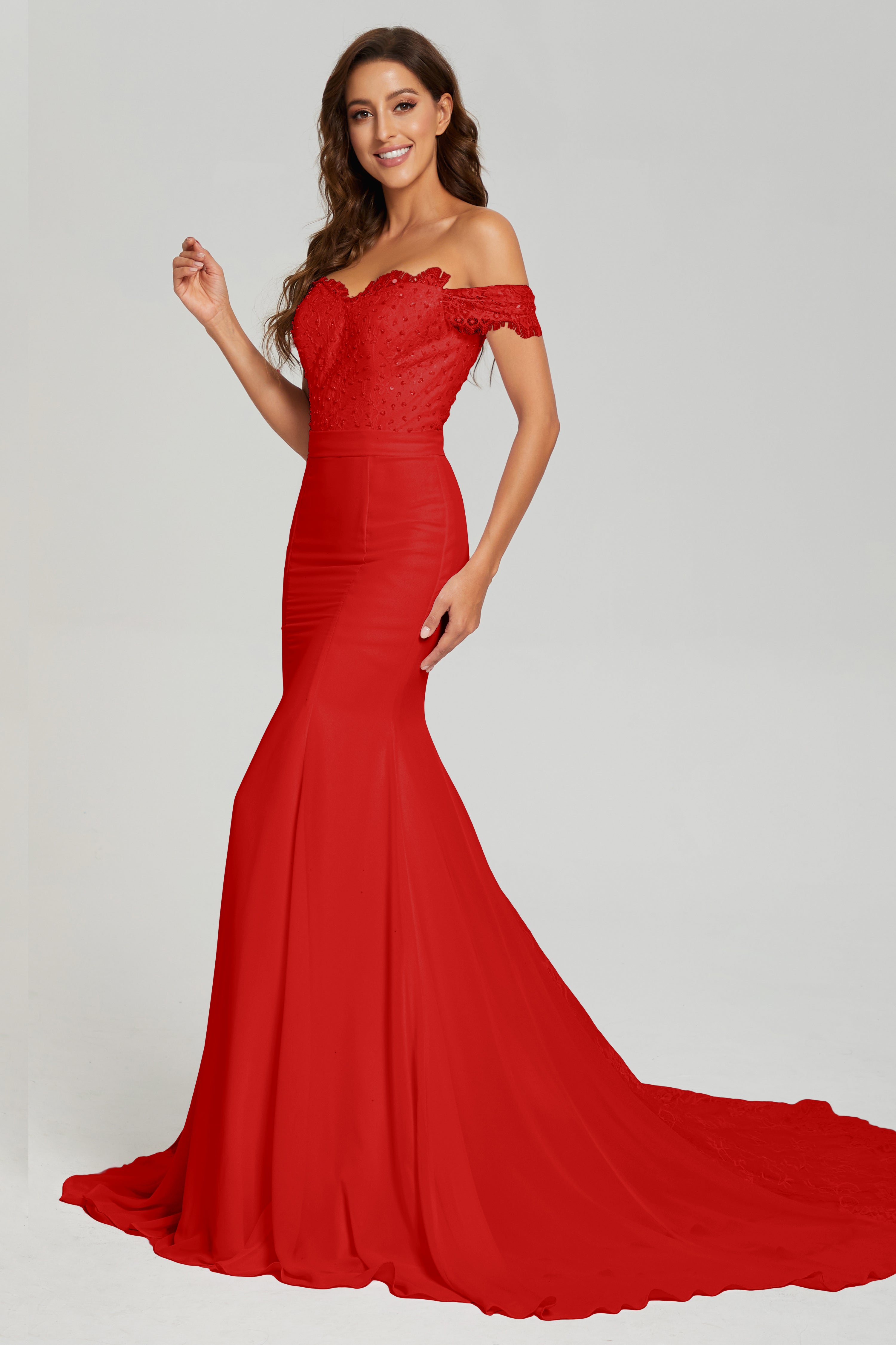 Mermaid Off the Shoulder Prom Dresses with Trailing