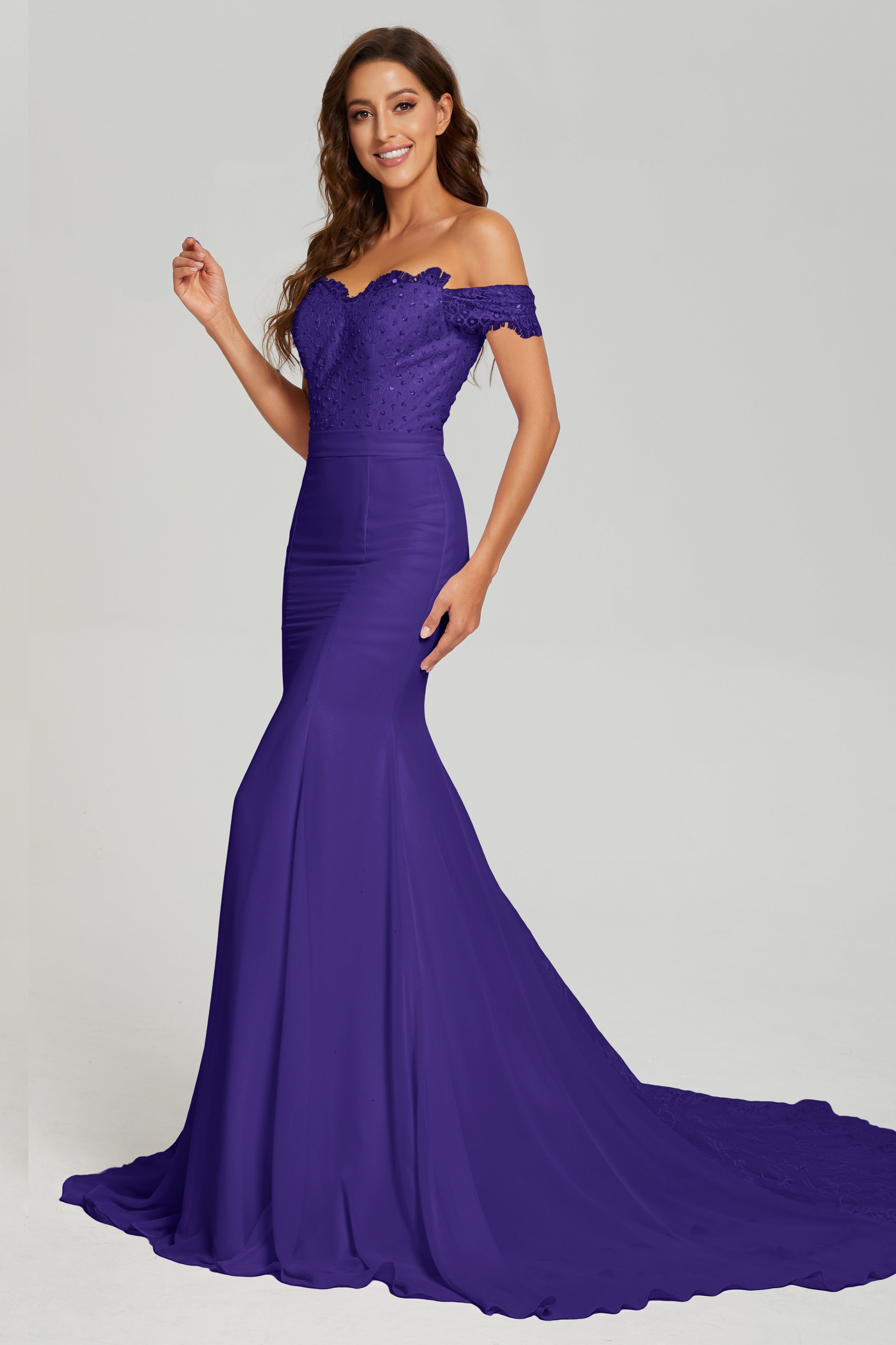 Mermaid Off the Shoulder Prom Dresses with Trailing