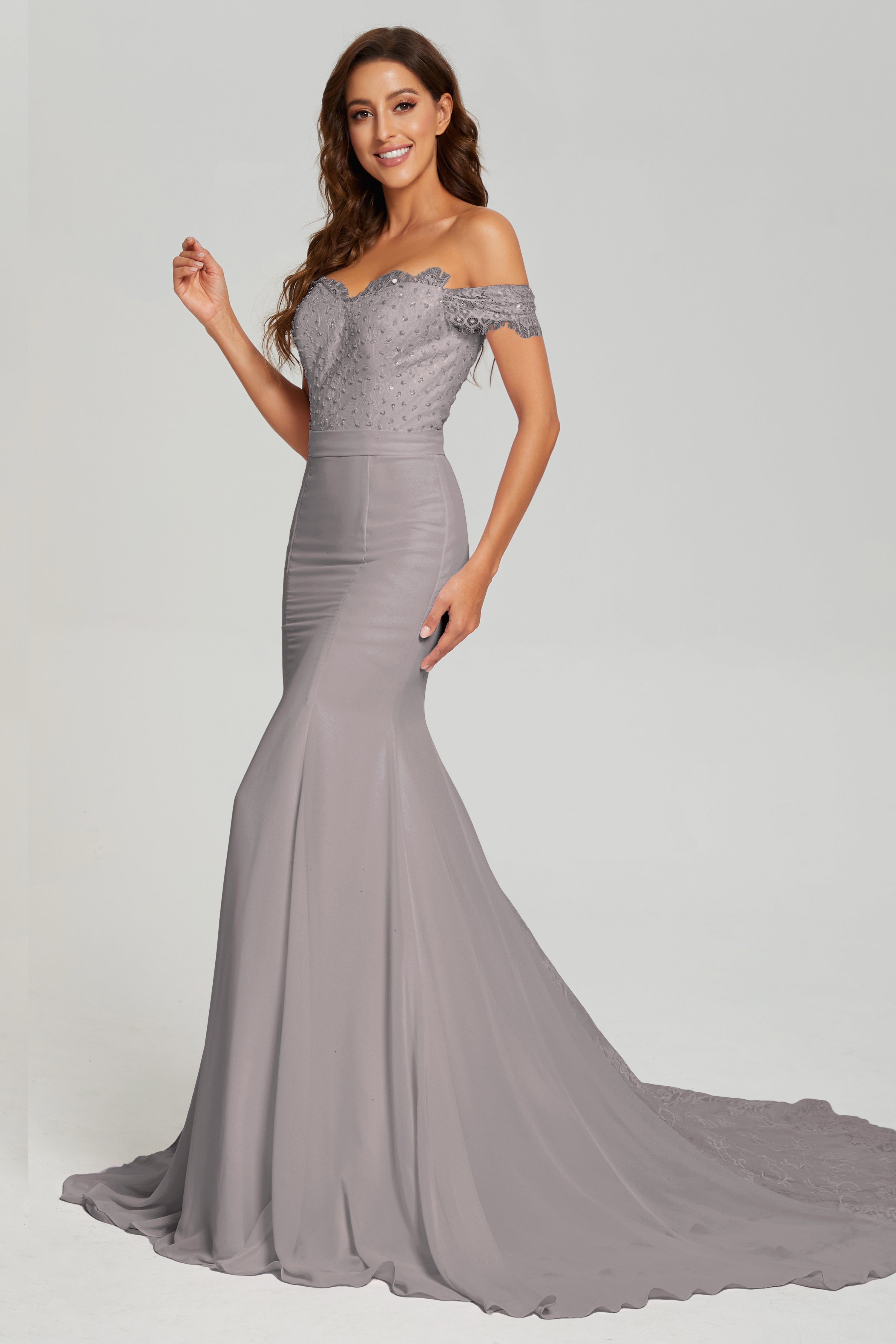 Mermaid Off the Shoulder Prom Dresses with Trailing