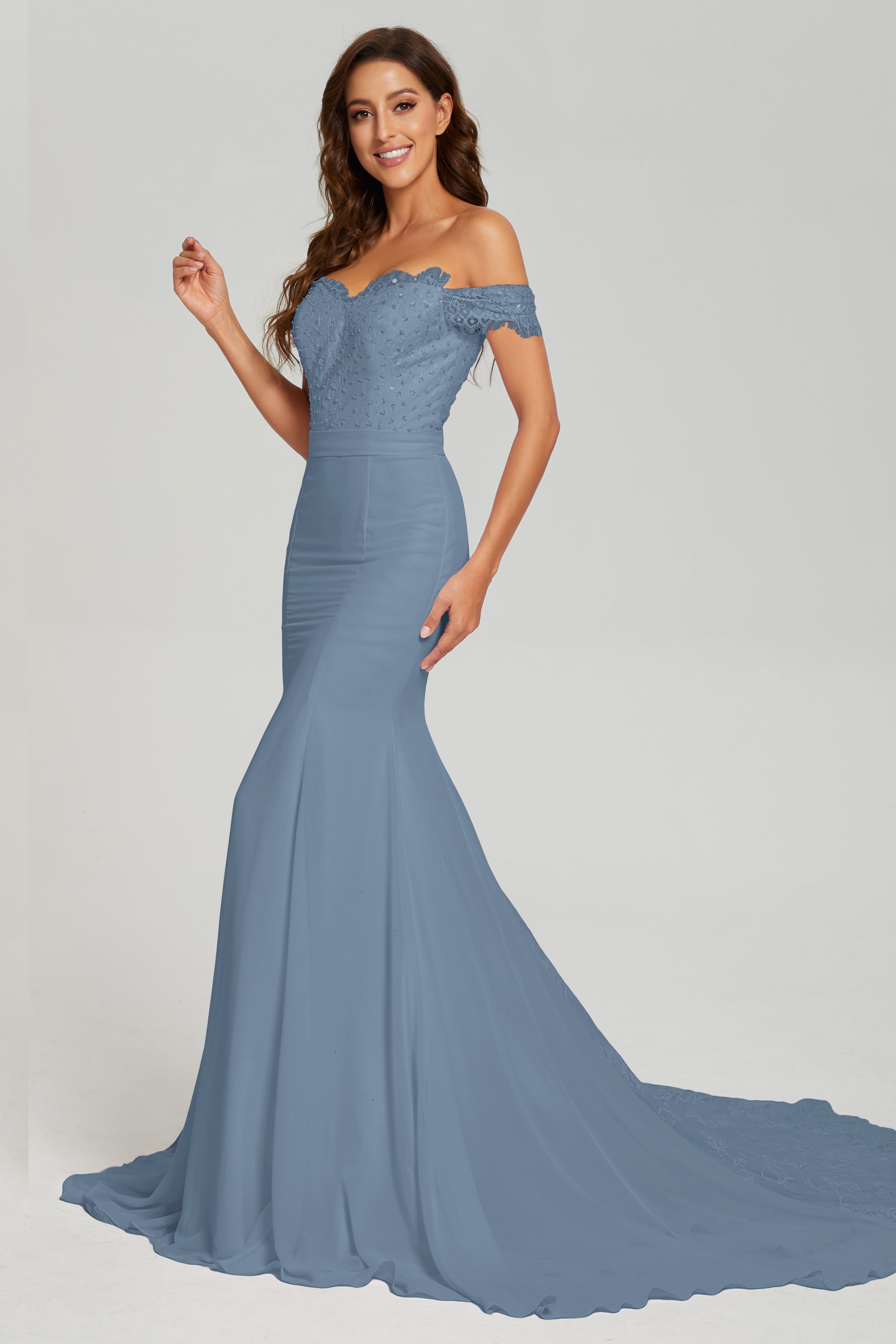 Mermaid Off the Shoulder Prom Dresses with Trailing