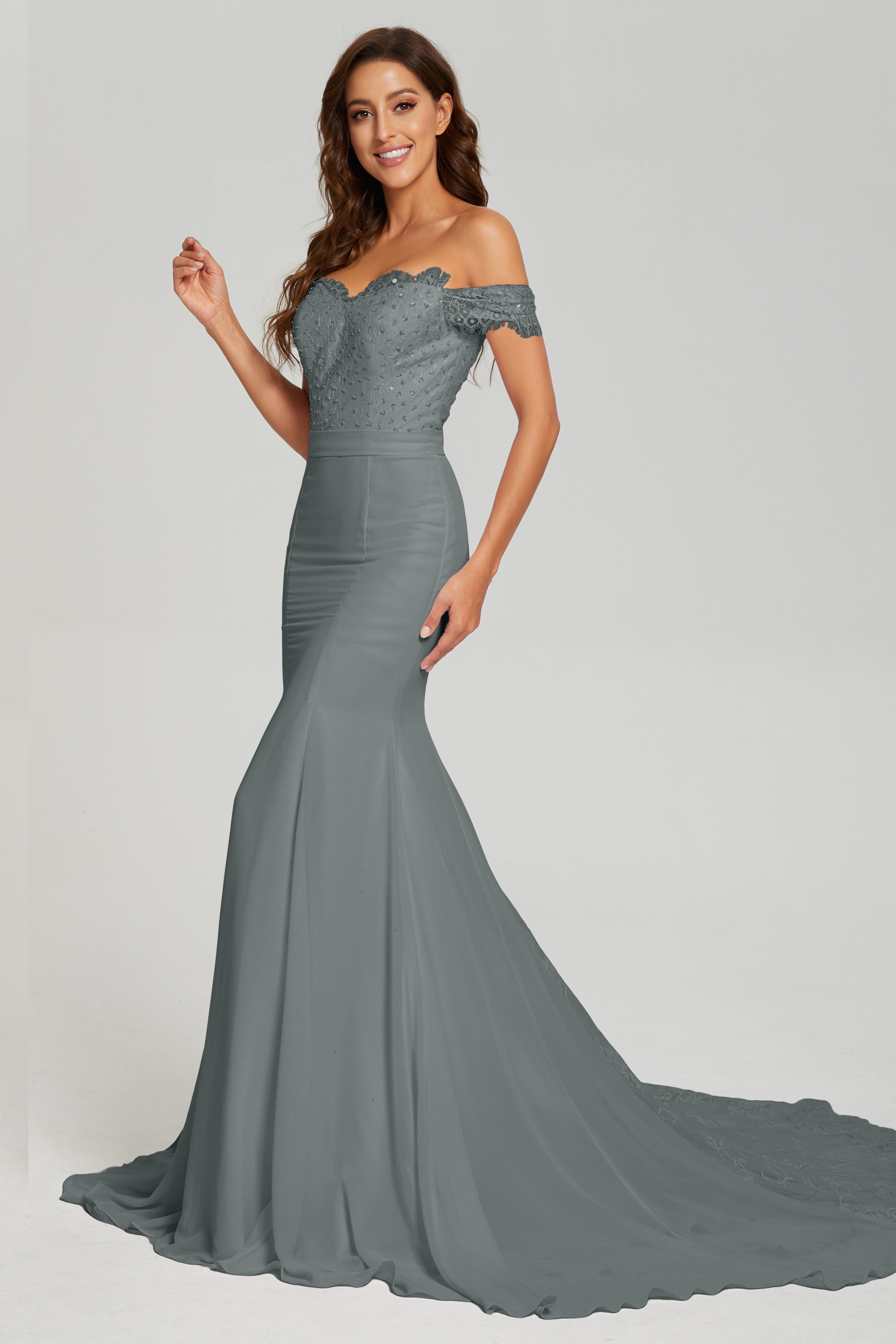 Mermaid Off the Shoulder Prom Dresses with Trailing