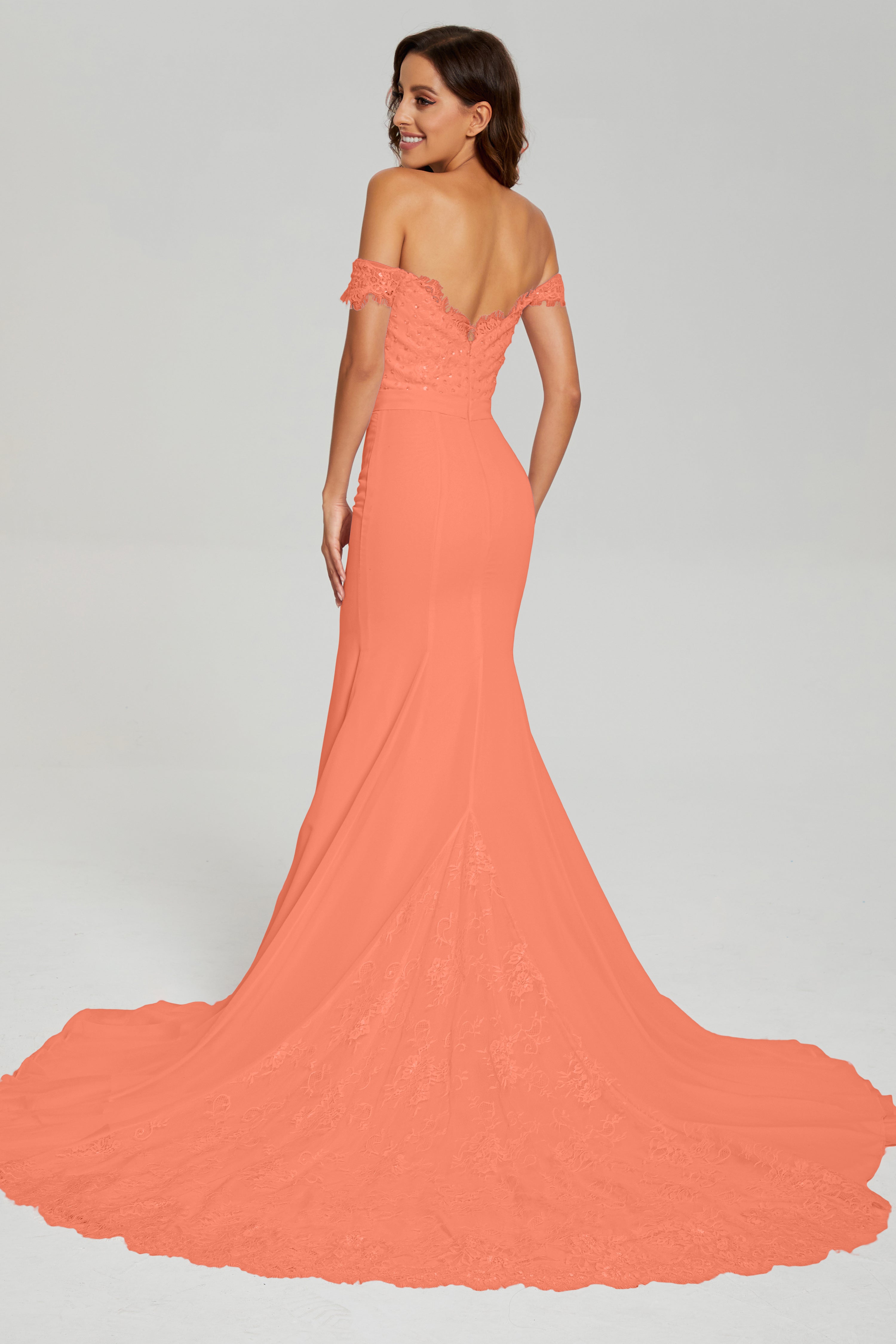 Mermaid Off the Shoulder Prom Dresses with Trailing