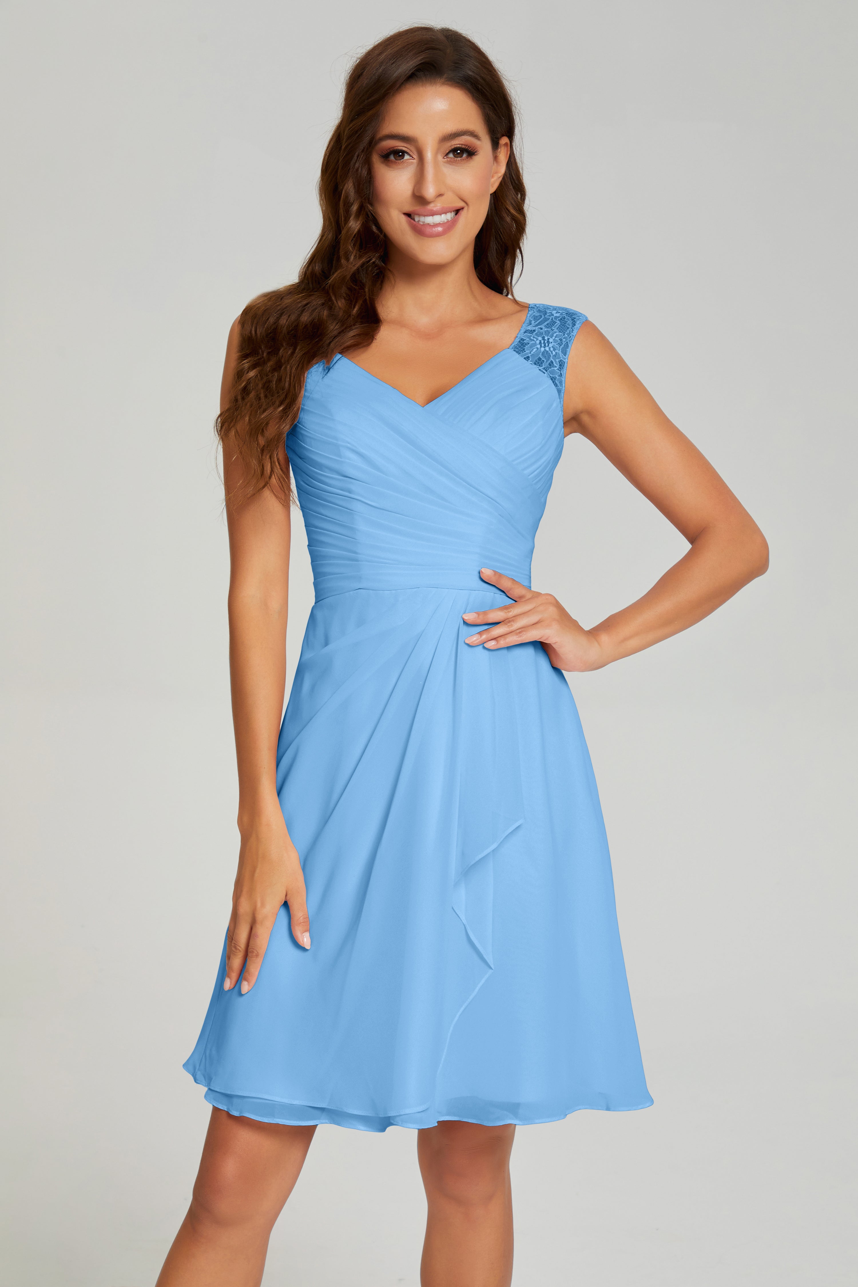 Mini V-neck Chiffon Prom Dresses