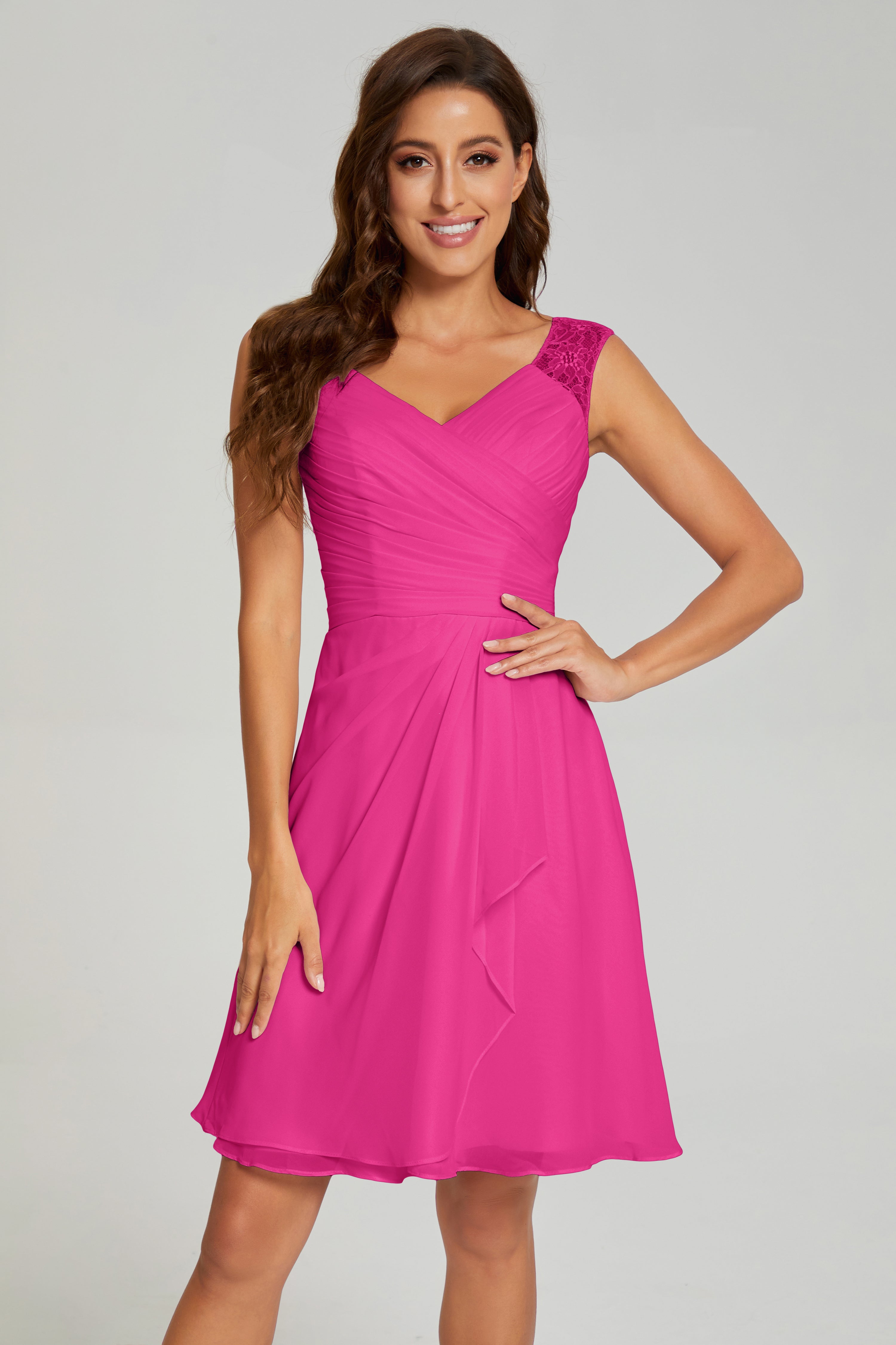 Mini V-neck Chiffon Prom Dresses