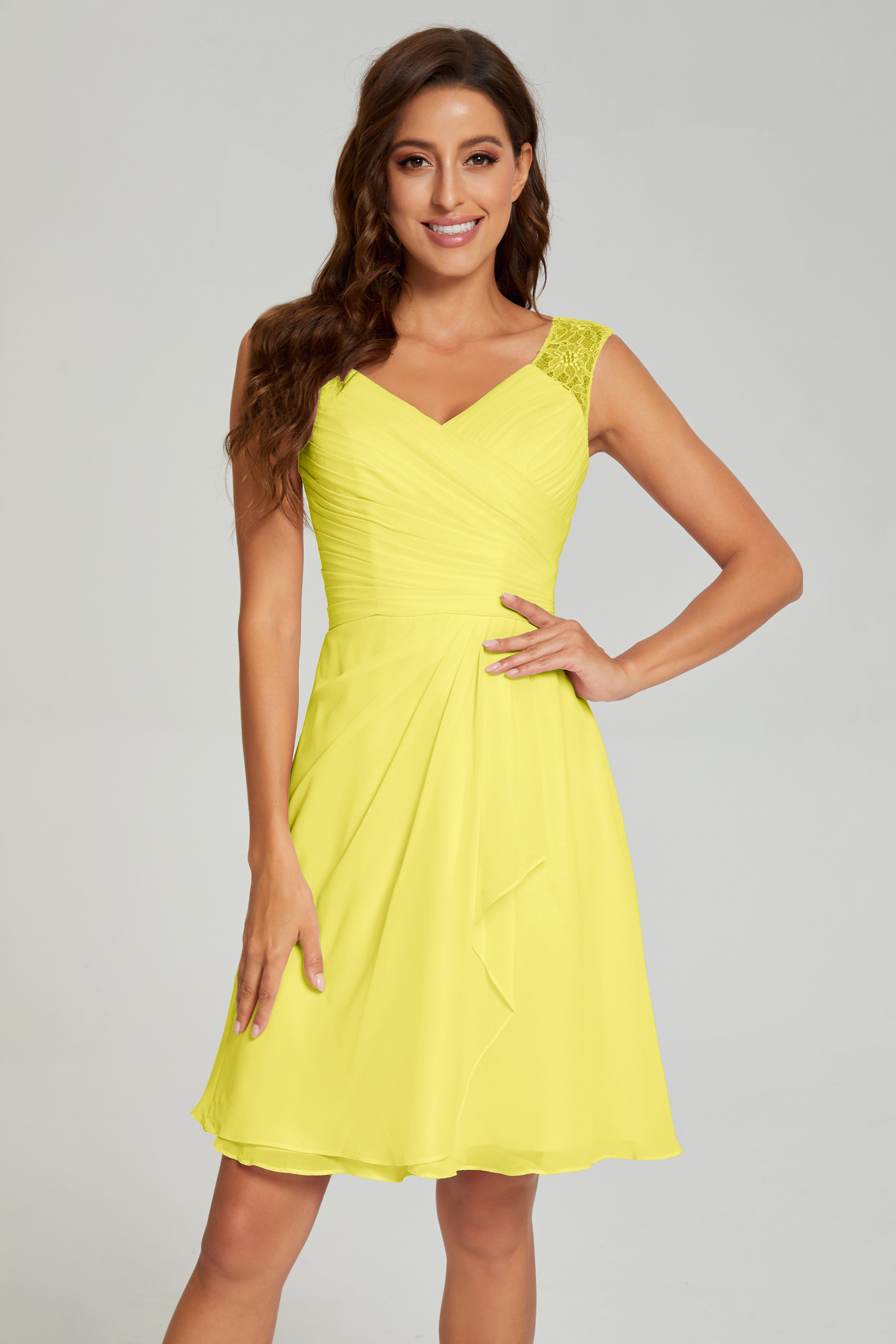 Mini V-neck Chiffon Prom Dresses