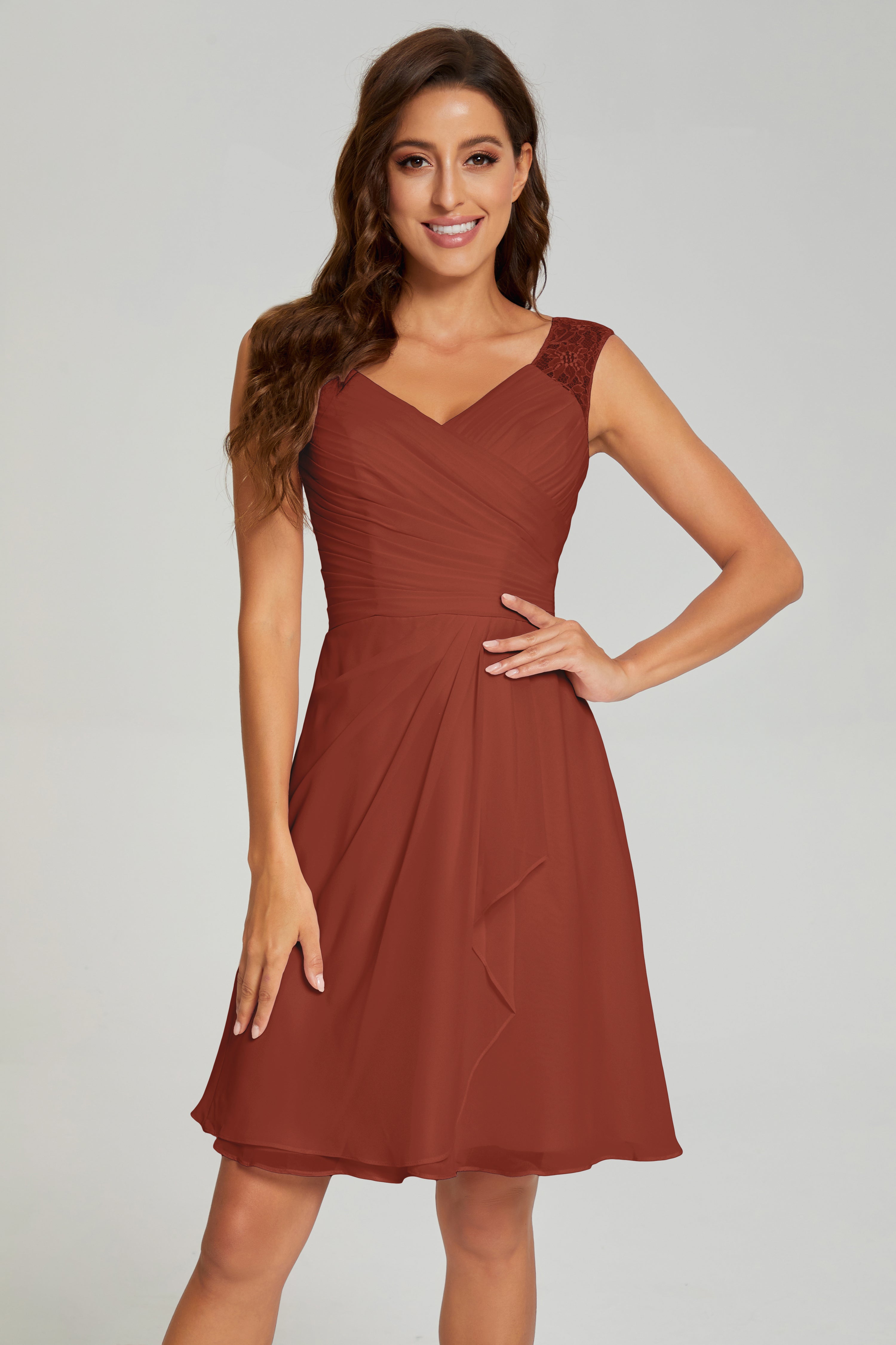 Mini V-neck Chiffon Prom Dresses