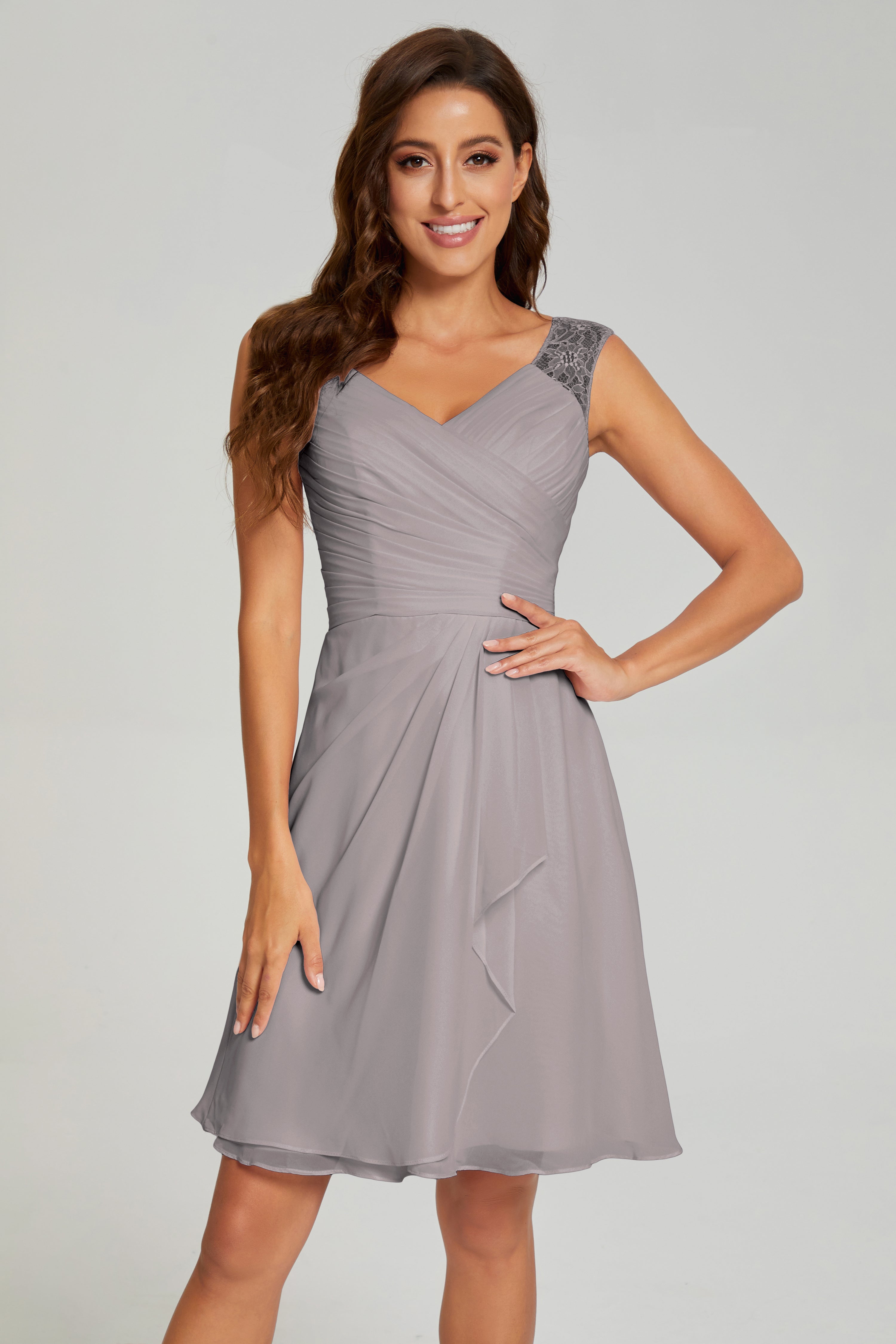 Mini V-neck Chiffon Prom Dresses