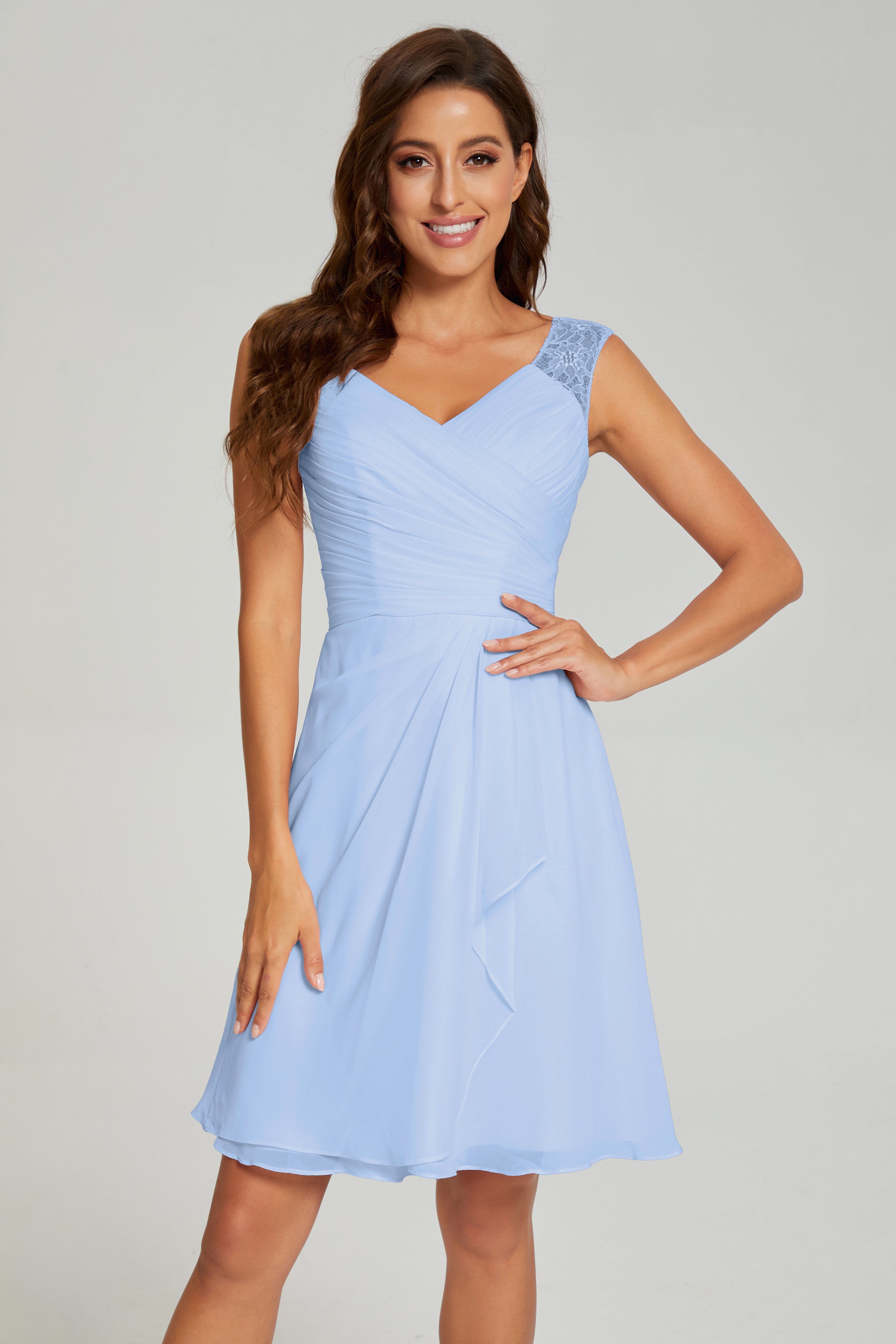 Mini V-neck Chiffon Prom Dresses