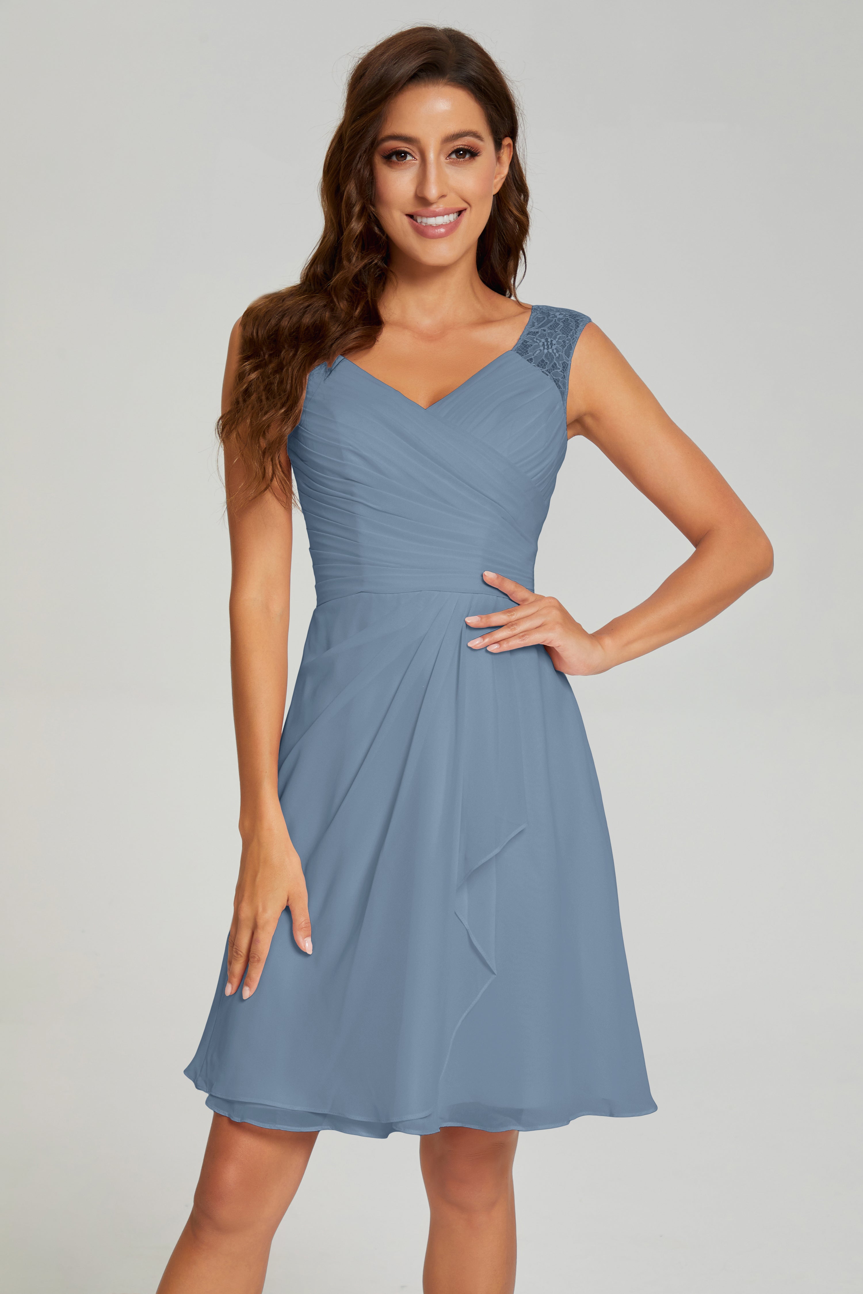 Mini V-neck Chiffon Prom Dresses