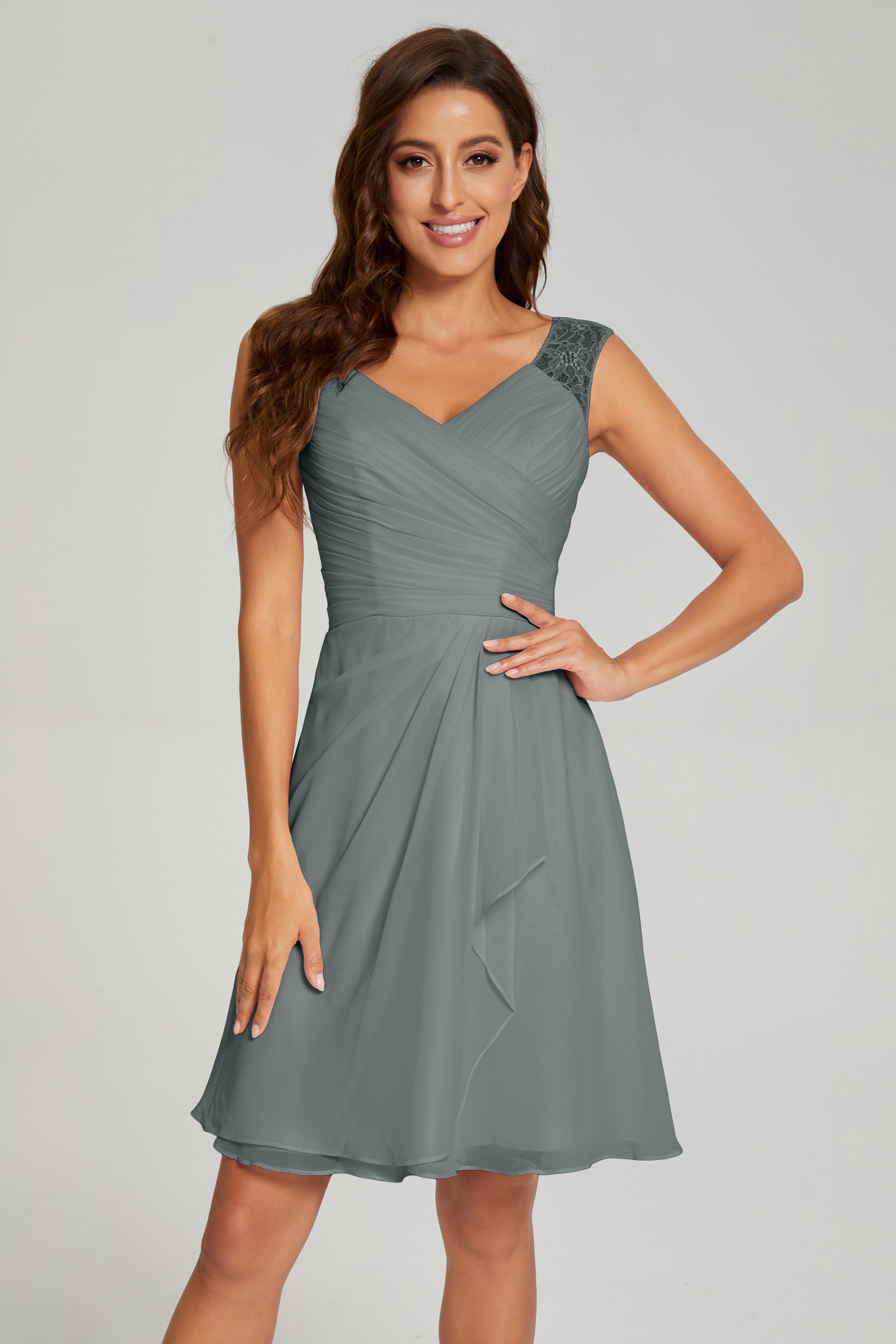 Mini V-neck Chiffon Prom Dresses