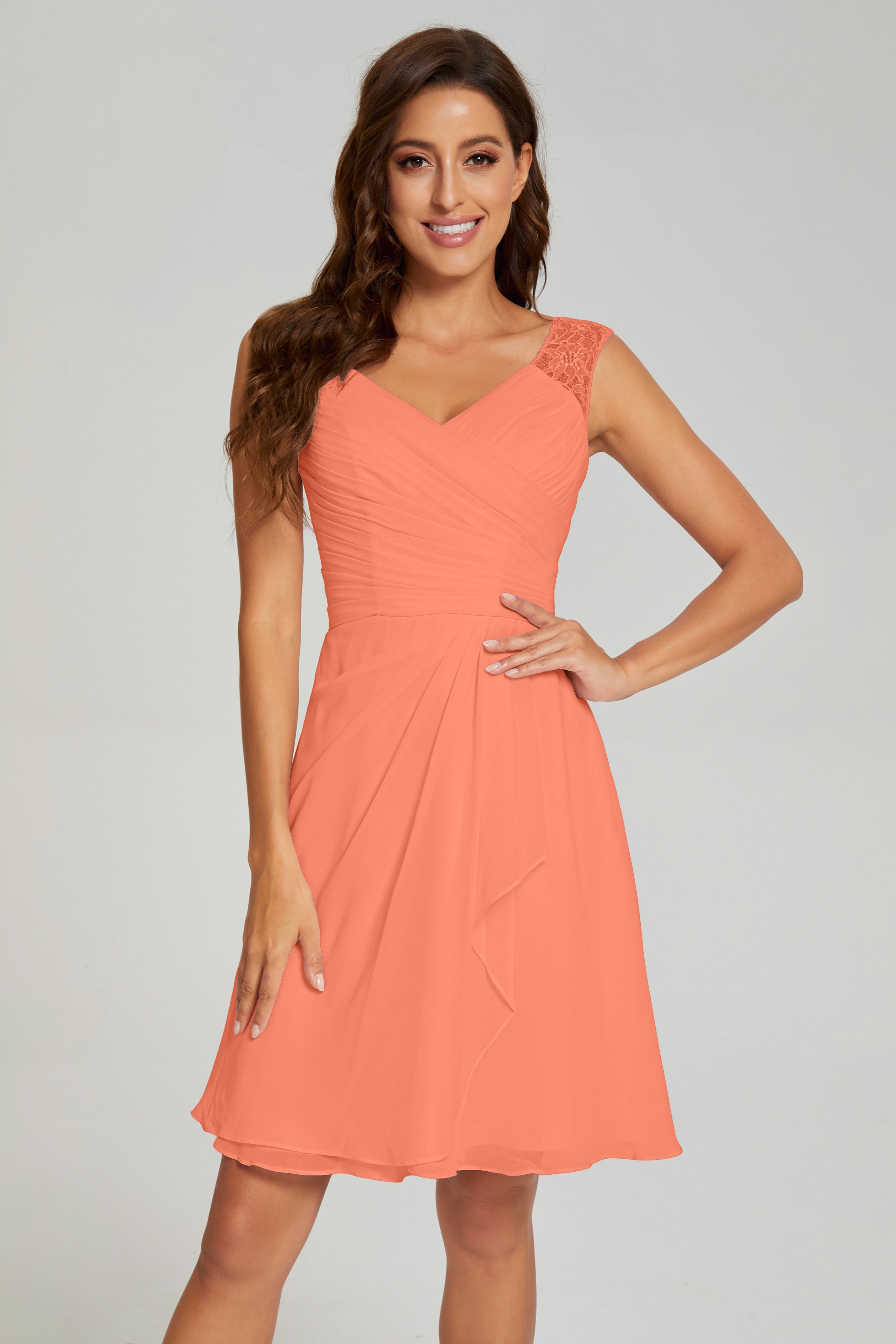 Mini V-neck Chiffon Prom Dresses