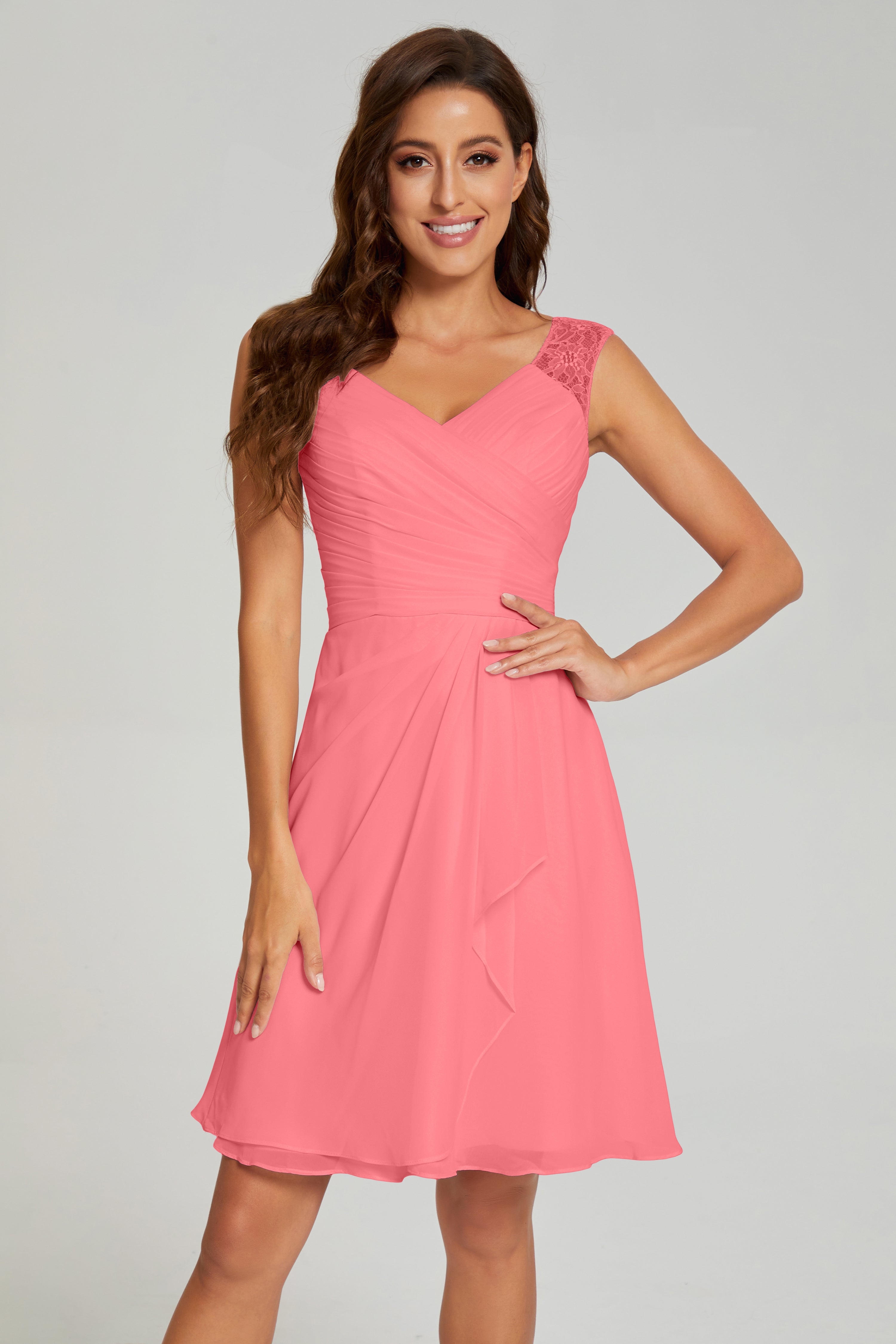 Mini V-neck Chiffon Prom Dresses