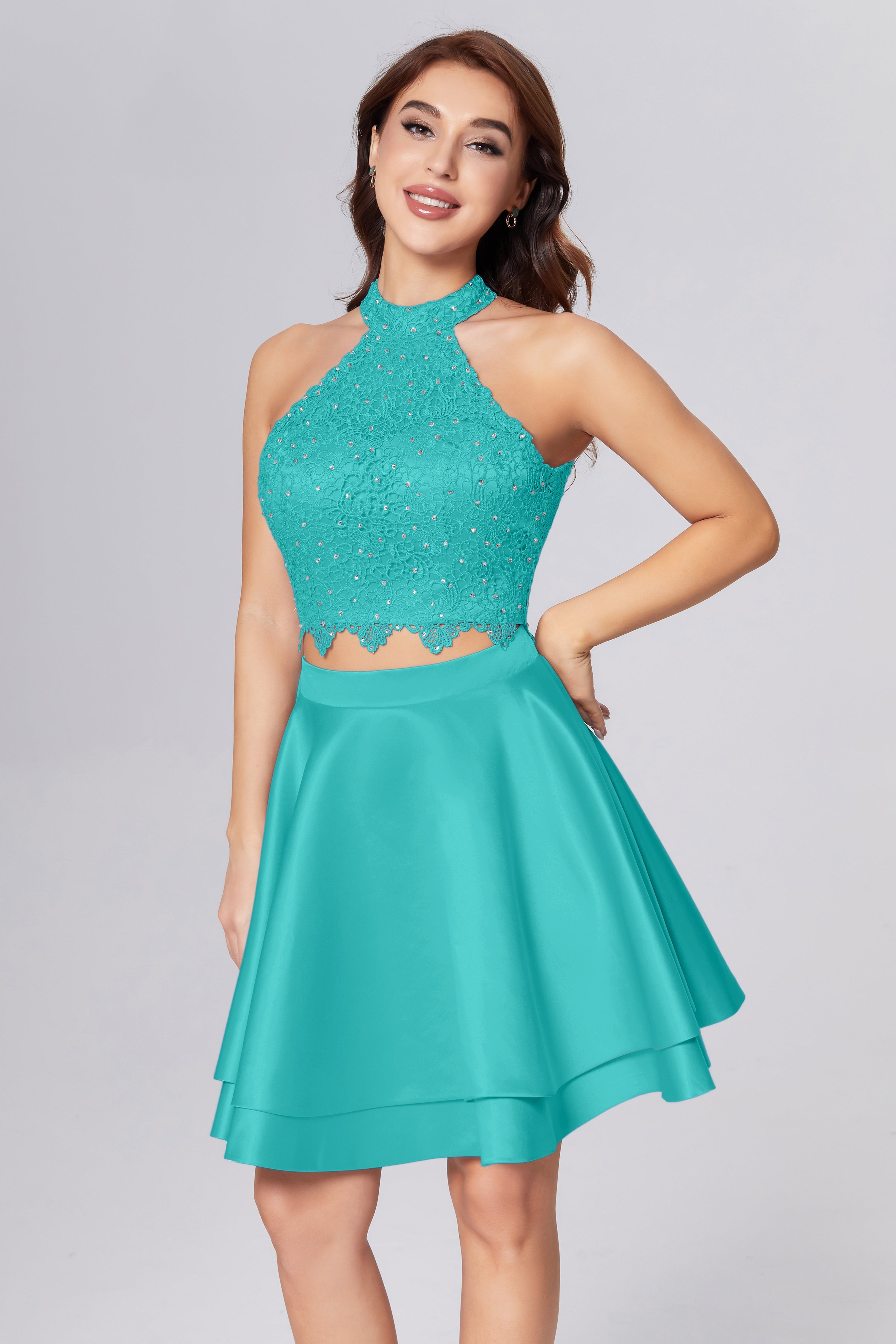 2-Piece Open Back Short Prom Dresses