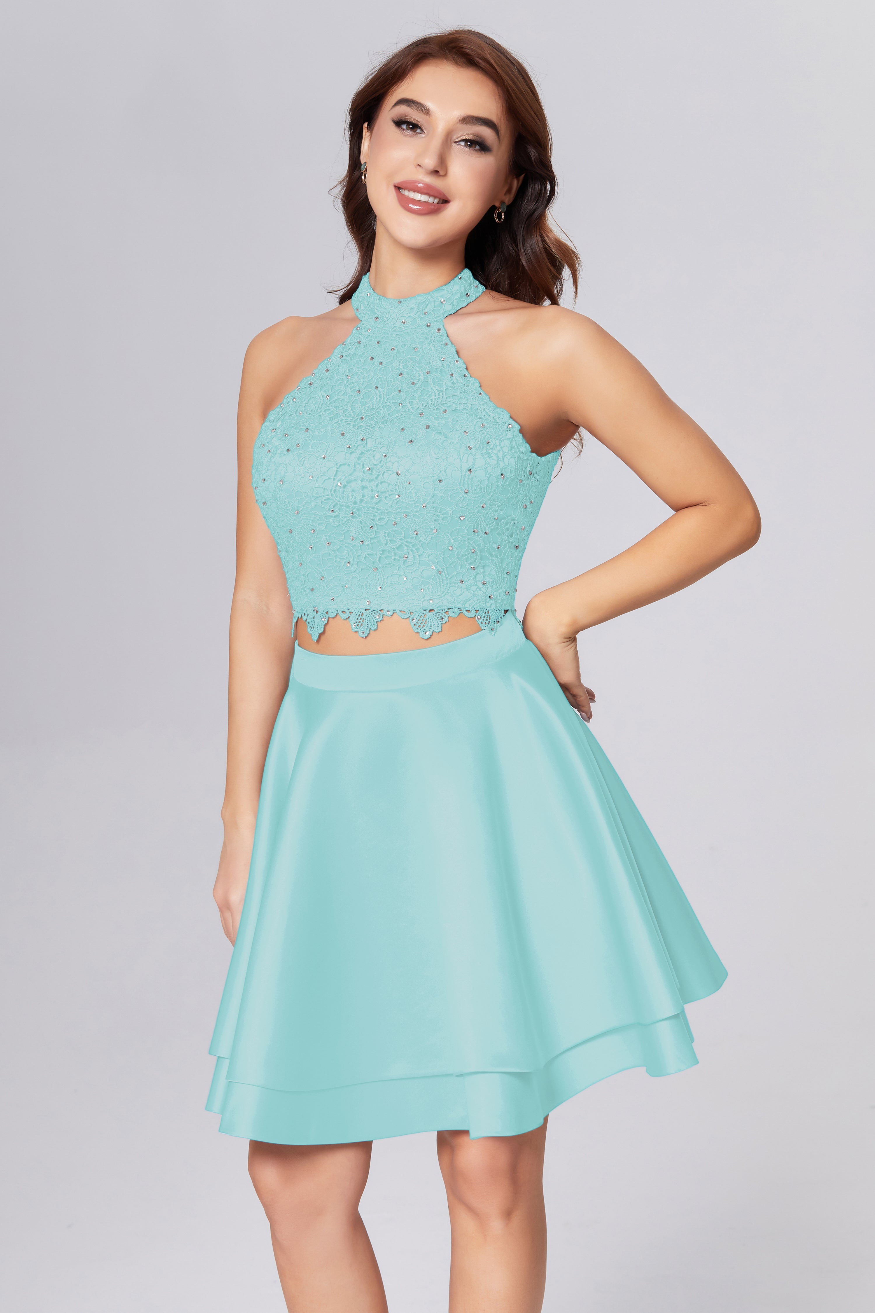 2-Piece Open Back Short Prom Dresses