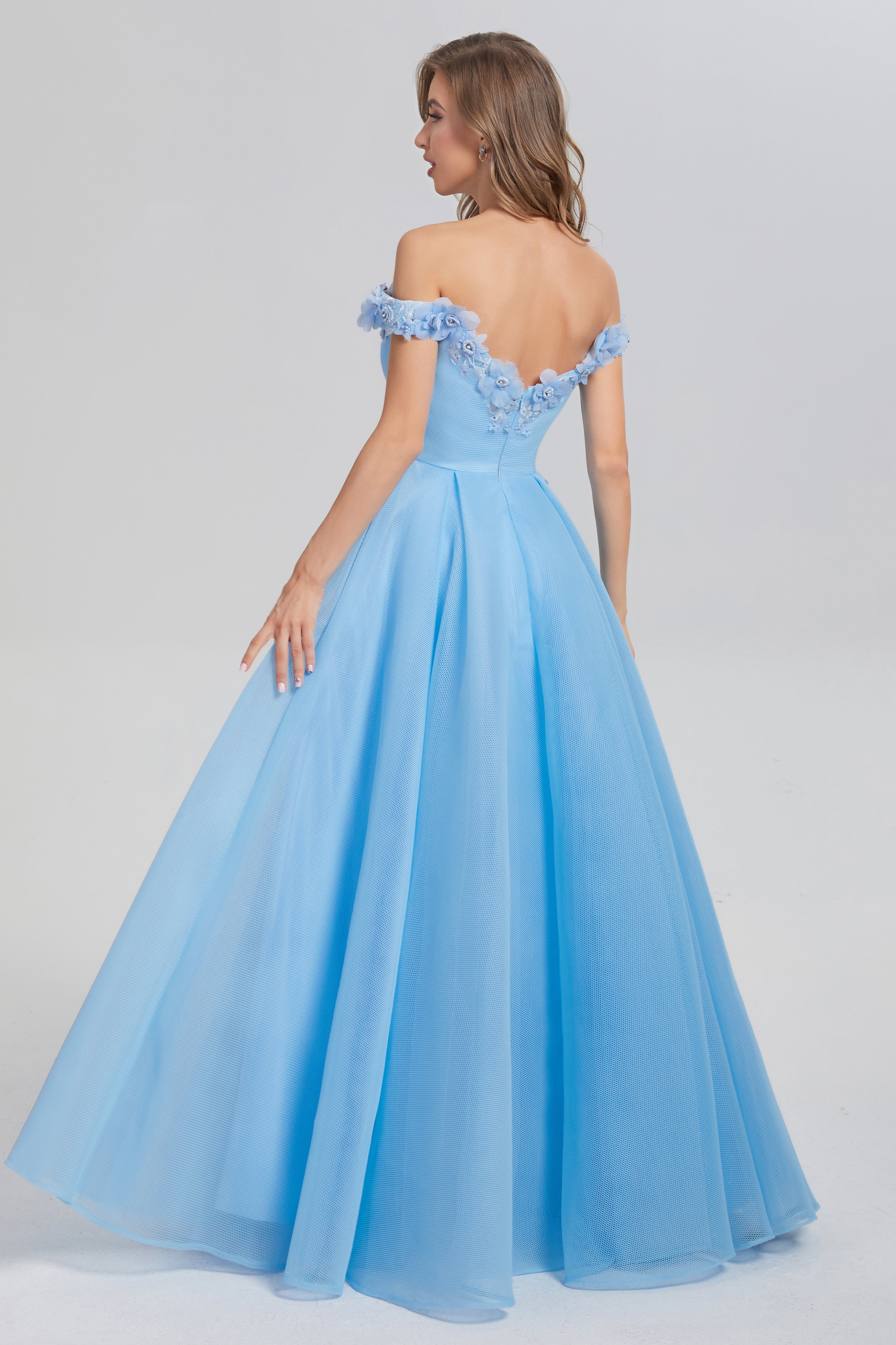 A-line Off the Shoulder Appliques Prom Dresses