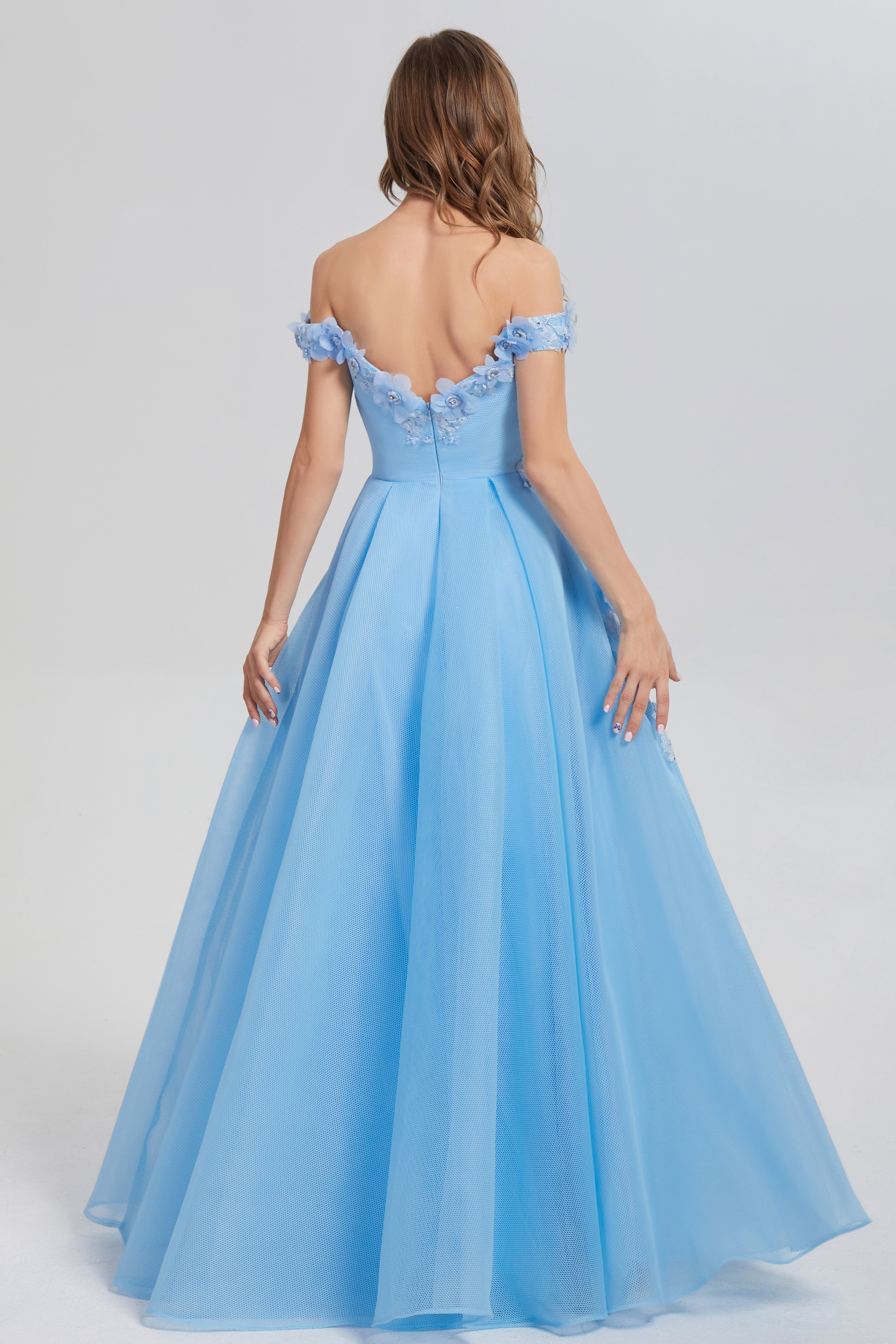 A-line Off the Shoulder Appliques Prom Dresses