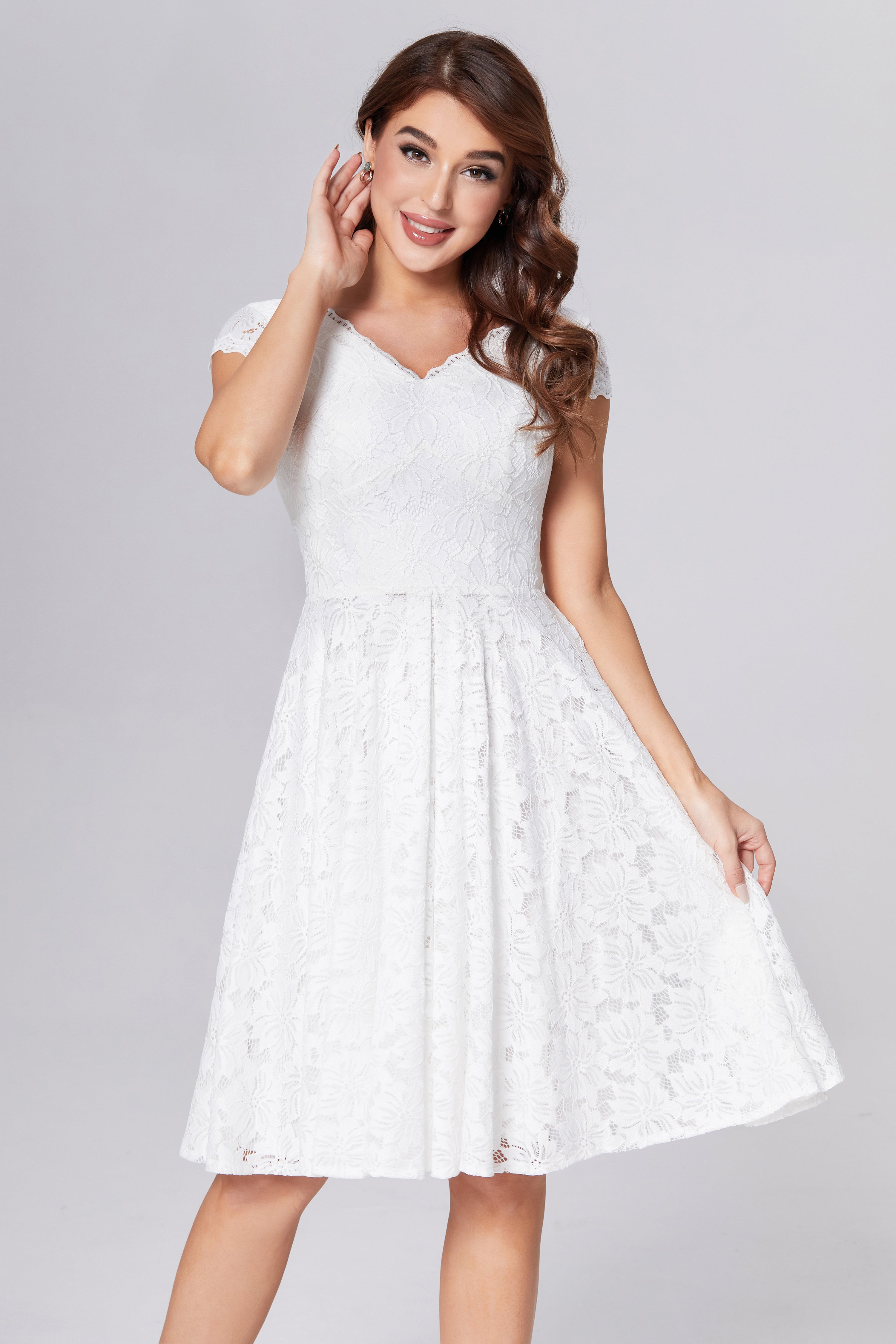 Cap Sleeve Lace Short Prom Dresses